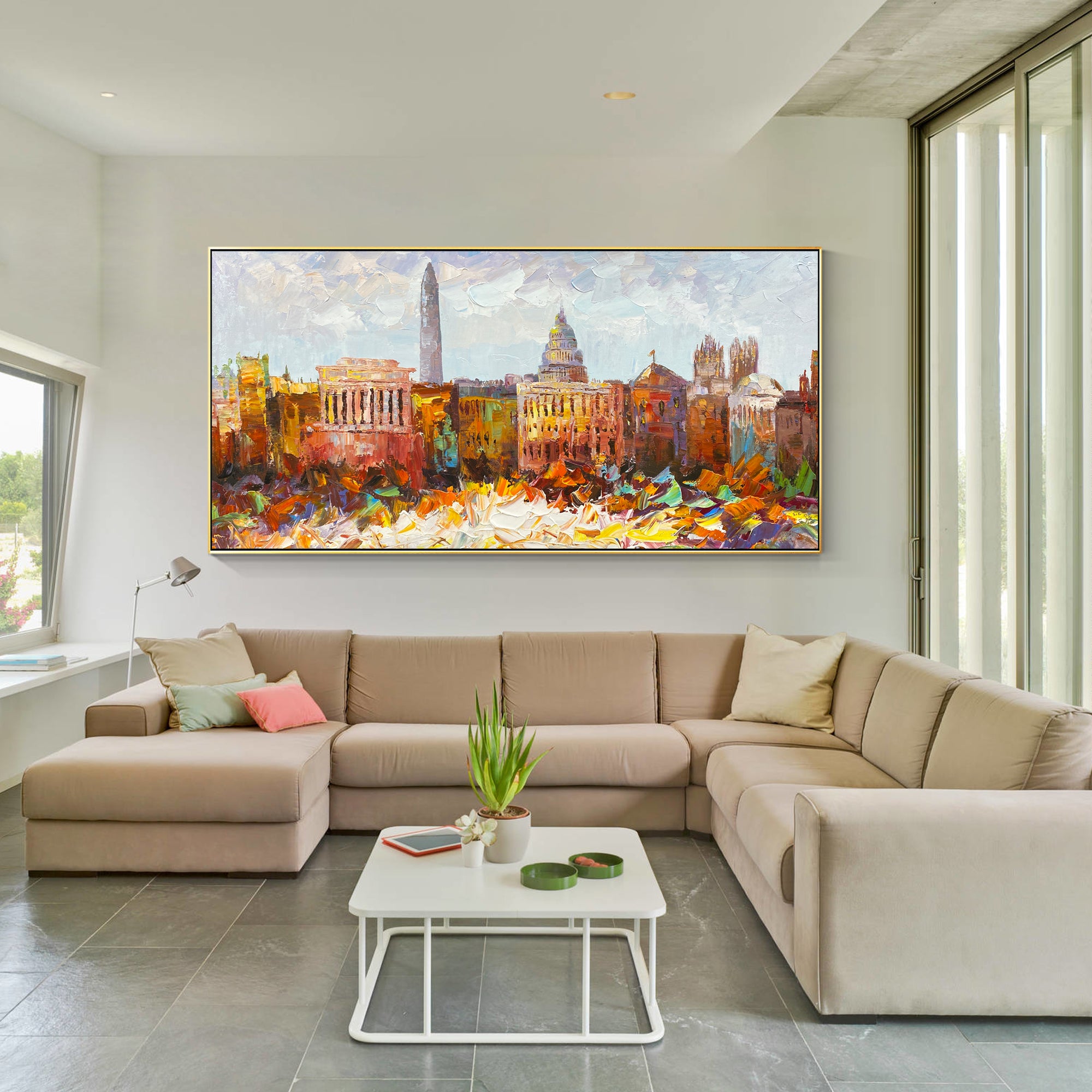 Modern textured skyline canvas wall art with 3D effect