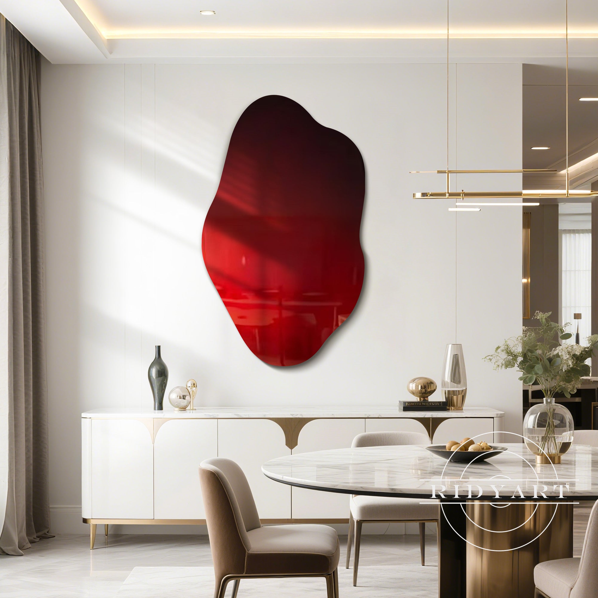 Irregular textured red abstract painting with resin geode effect