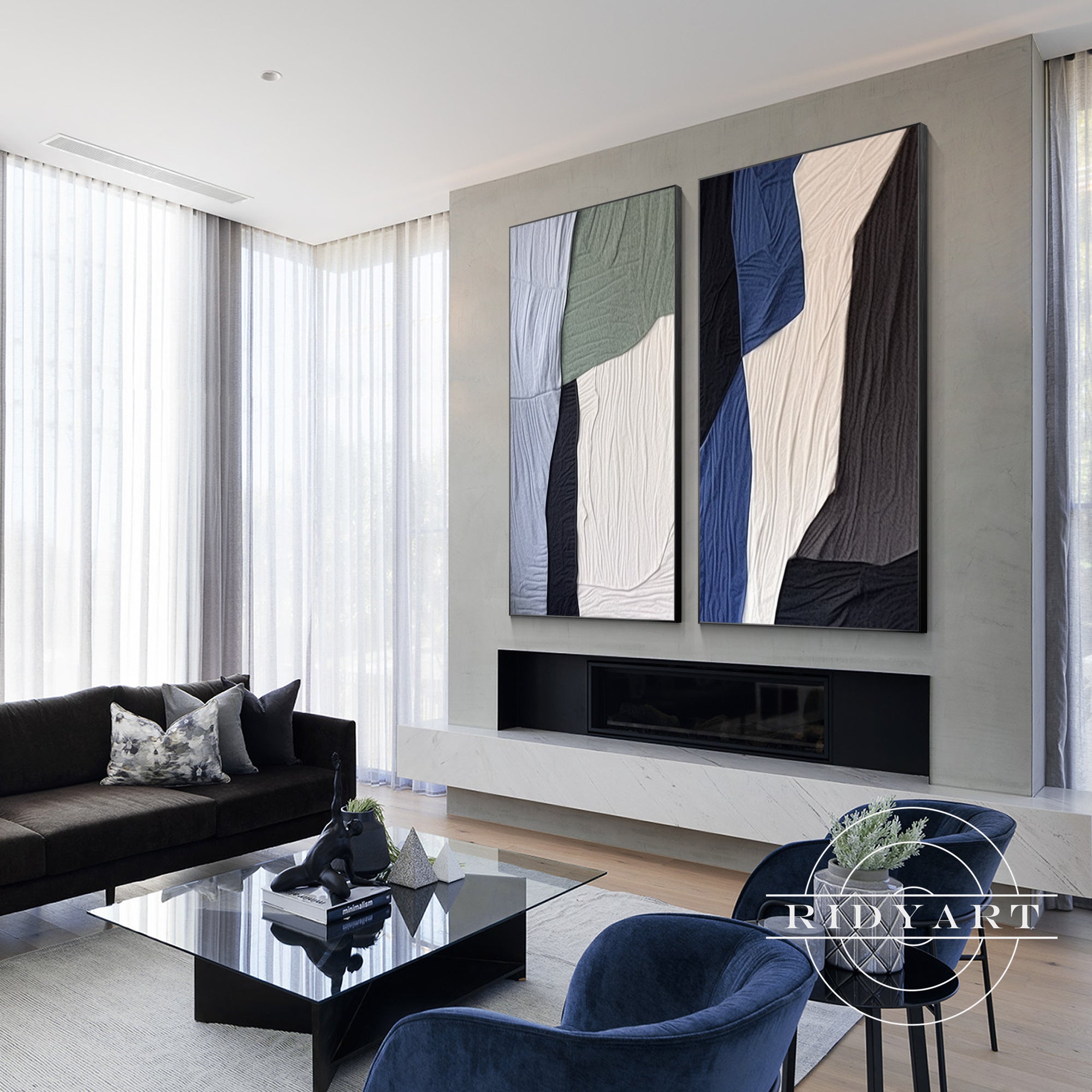 3D textured modern wall art 2 pieces