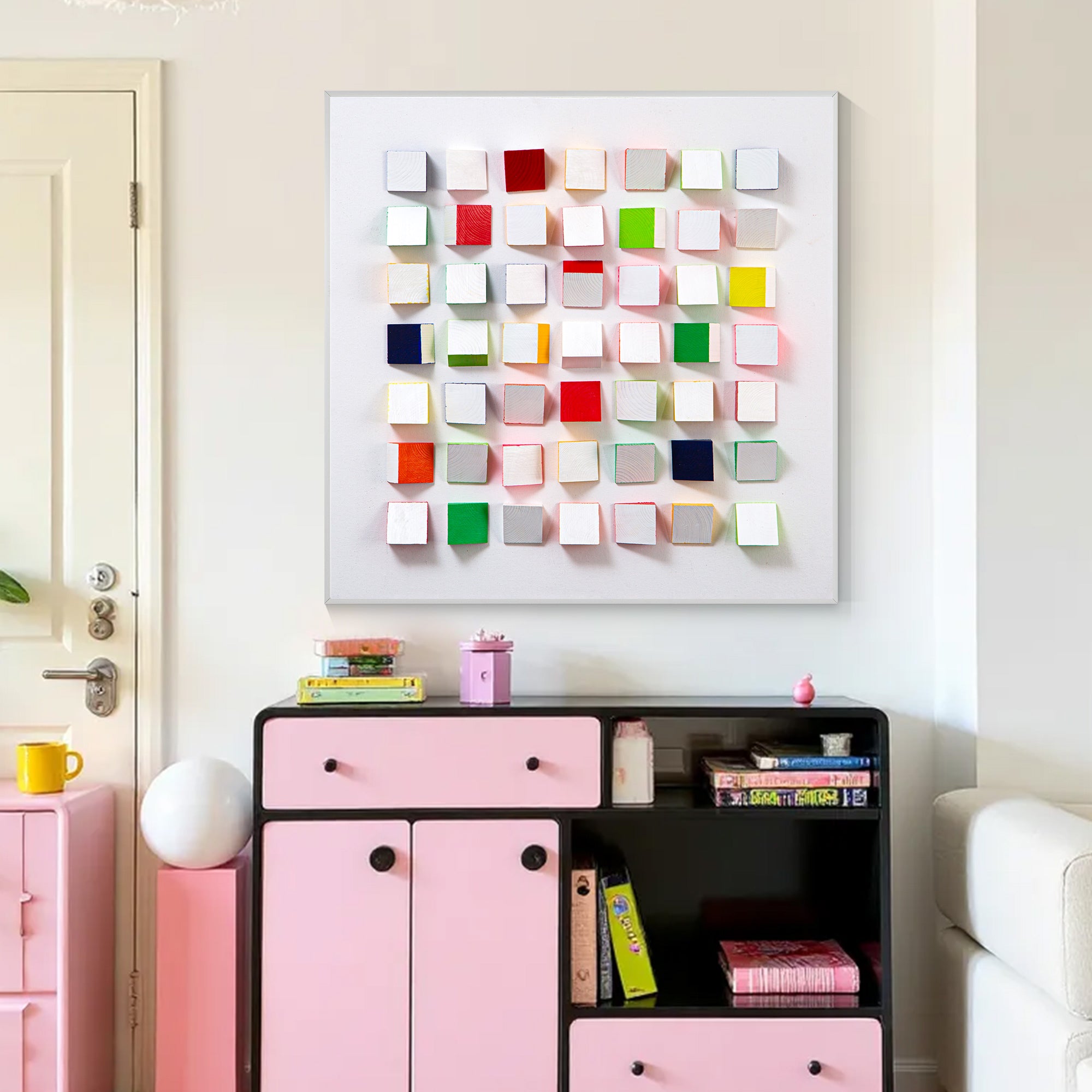 Large geometric abstract painting for fireplace decor