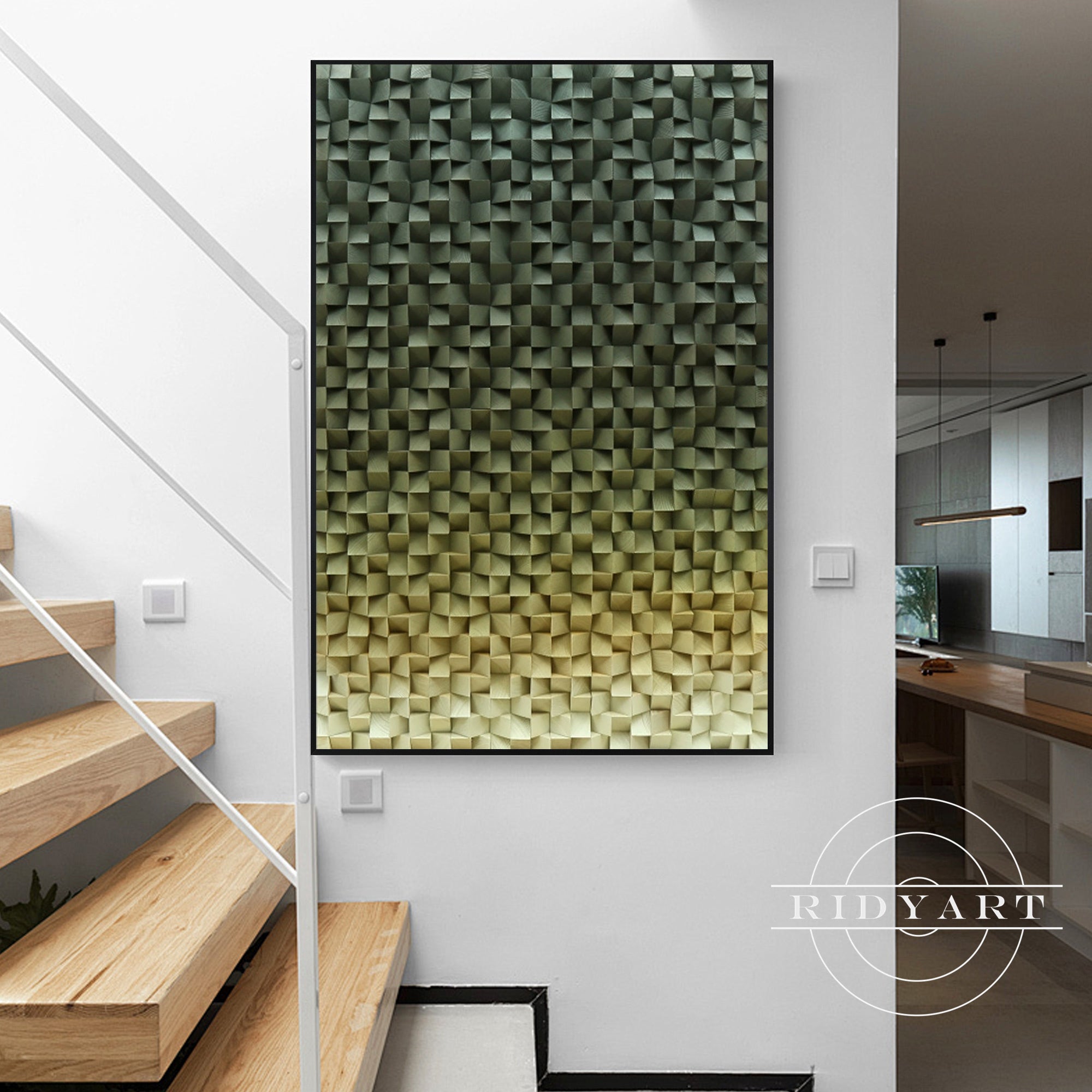 Handcrafted reclaimed wood cube wall sculpture