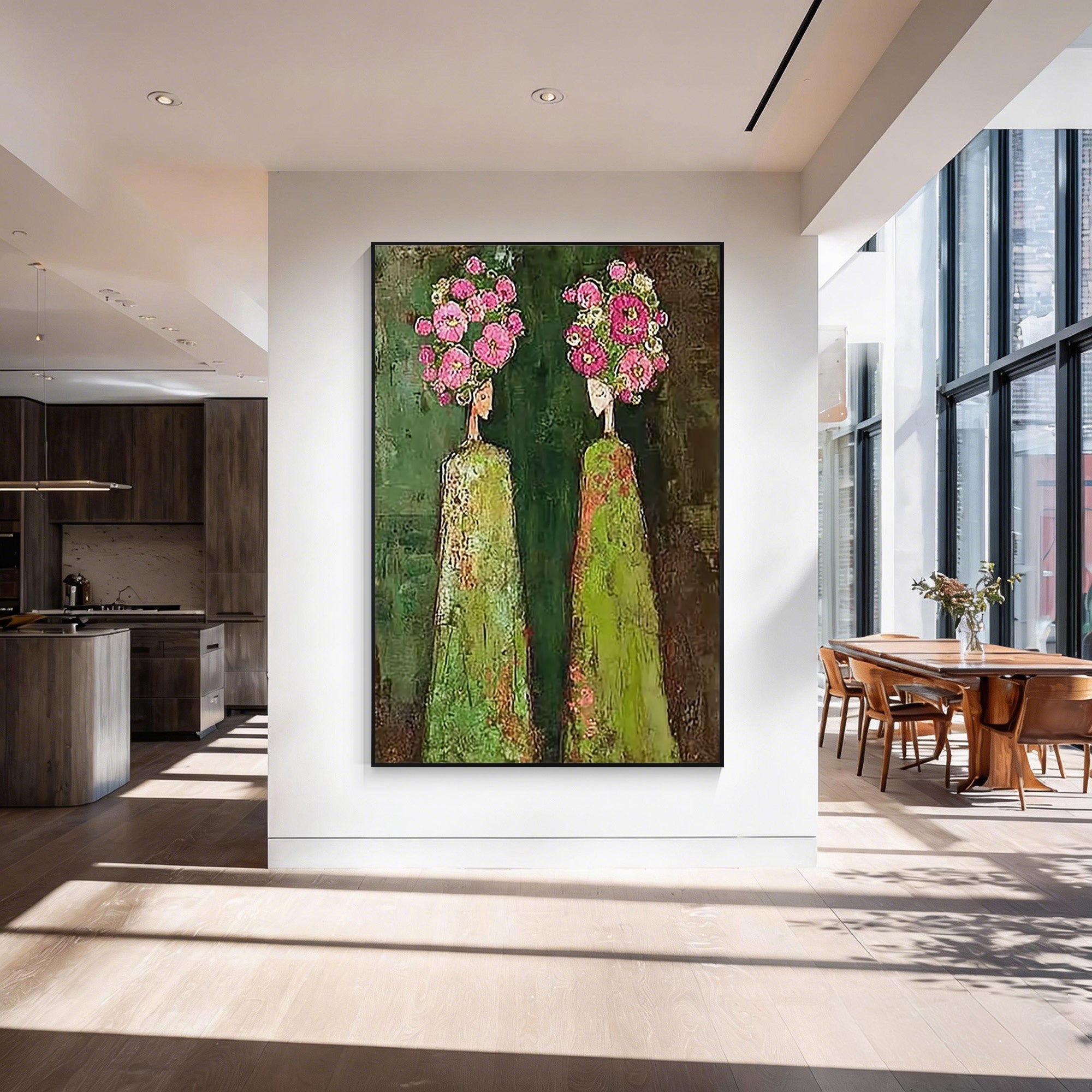 figurative floral woman portrait canvas vintage decor