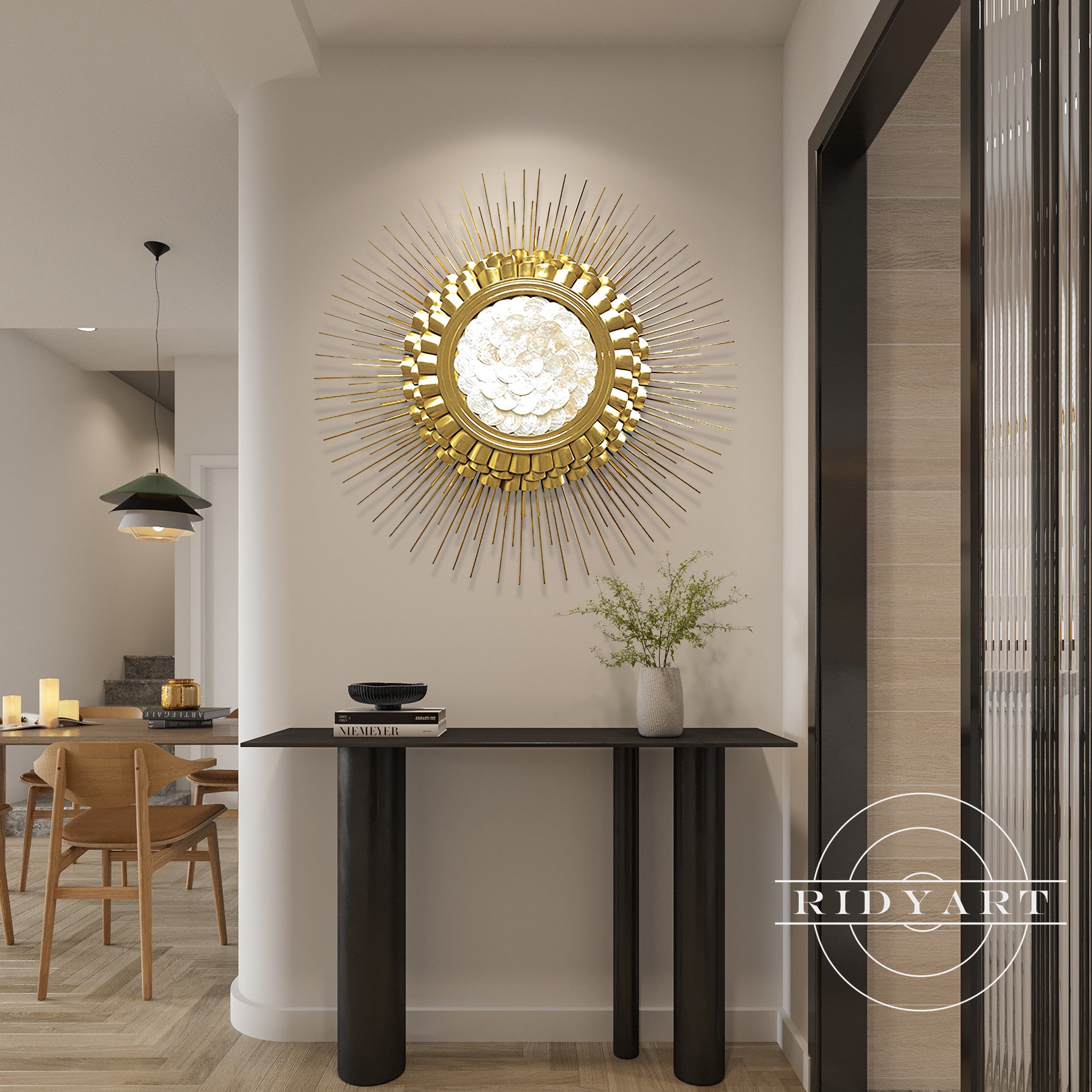 Living room gold metal wall decor