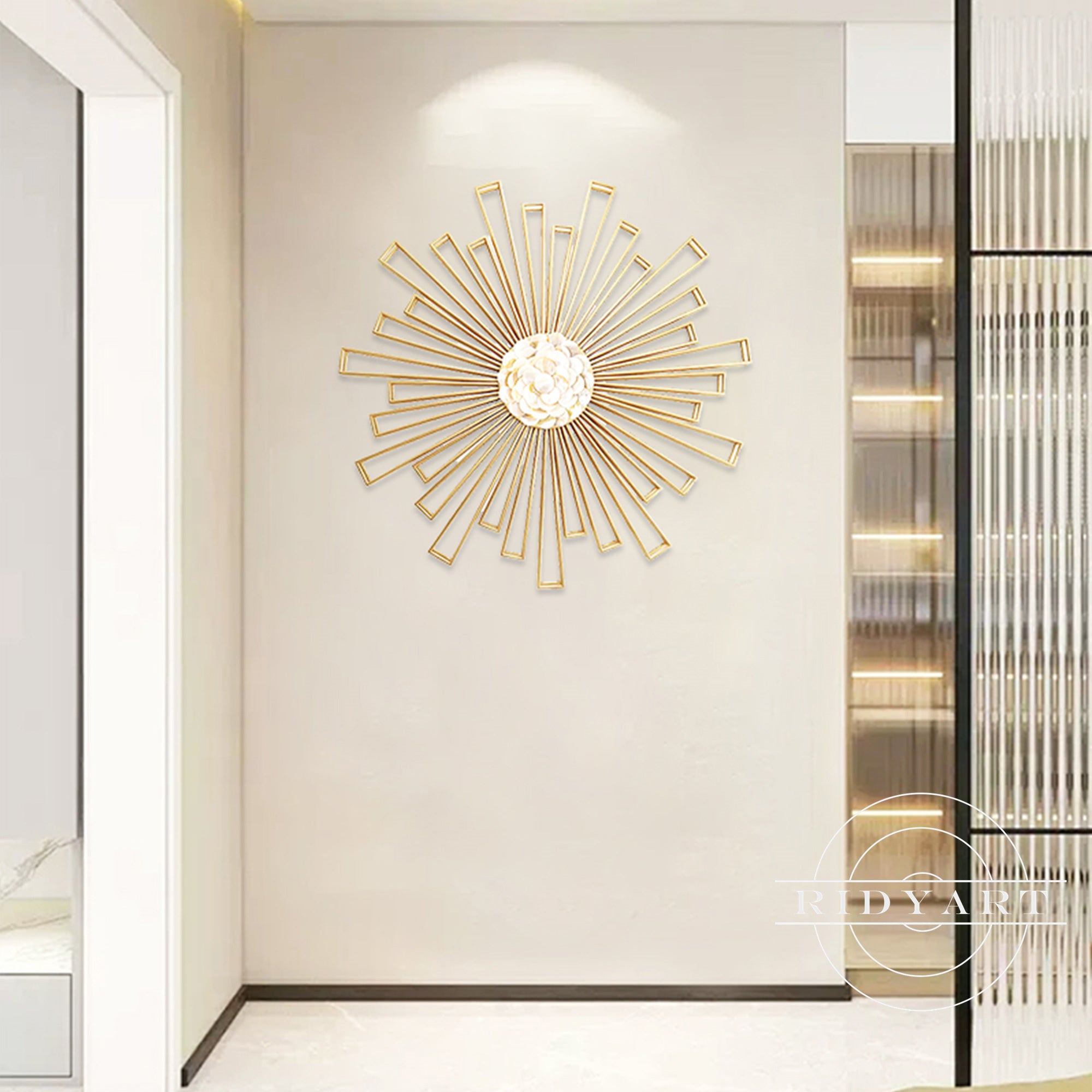 Gold metal sunburst bedroom decor