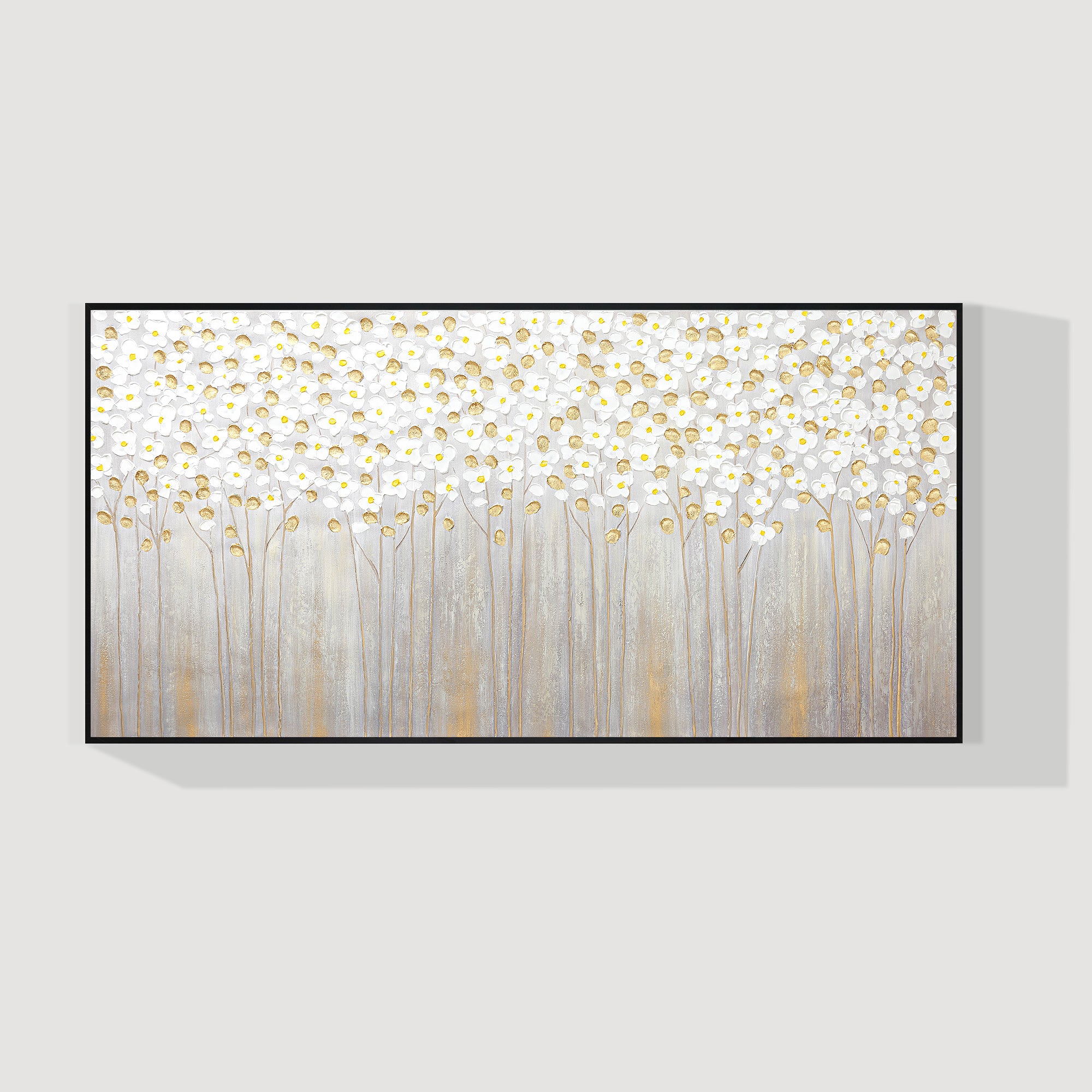 Gold and white flower painting with 3D textured petals
