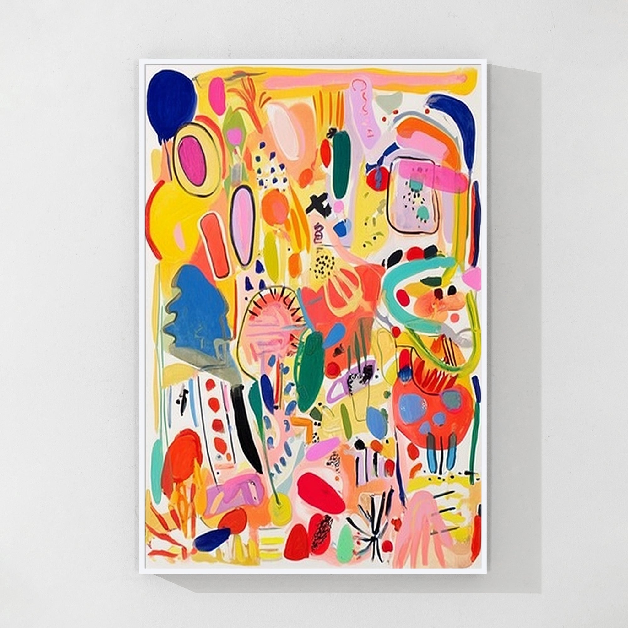 Graffiti abstract colorful wall art in yellow, orange, and pink