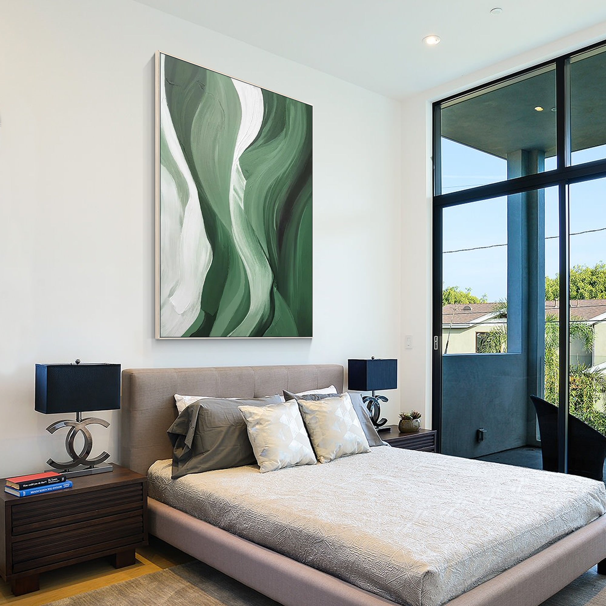 Green abstract oil painting on canvas