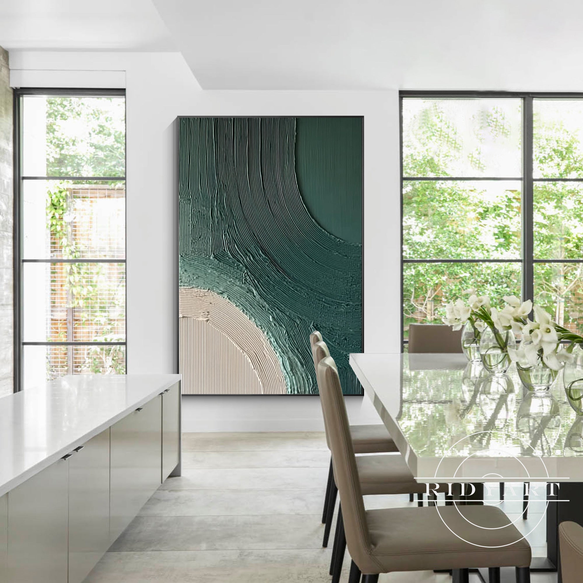3D textured deep green painting for contemporary home interiors