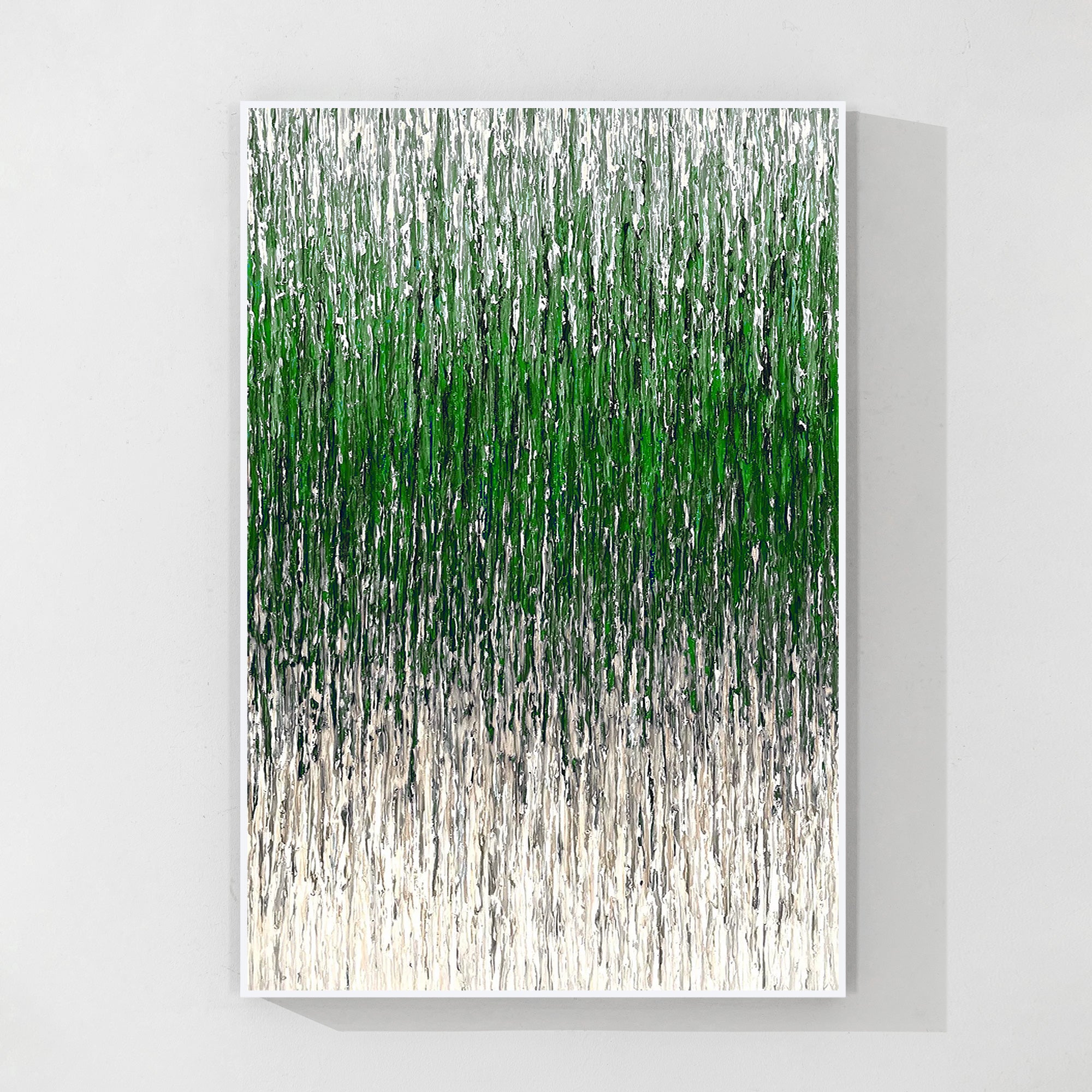 Green and beige 3D textured abstract line art on canvas