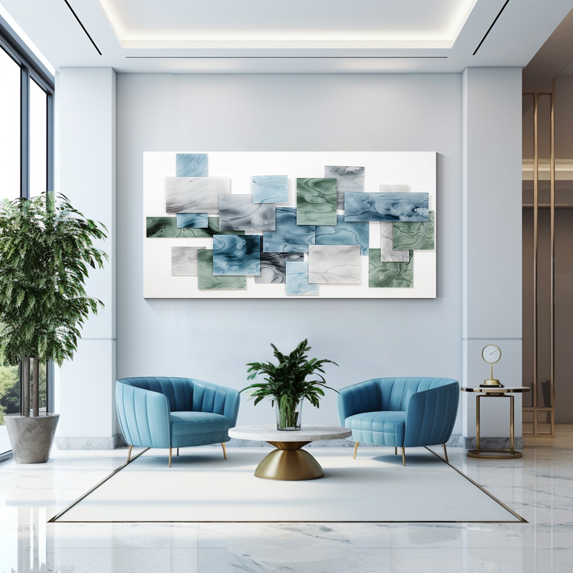 Green and blue 3D acrylic wall sculpture with ocean flow