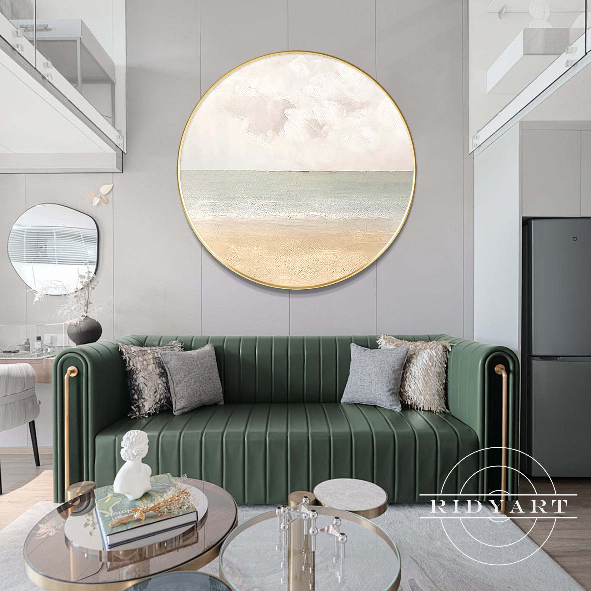 Green and brown abstract ocean wave textured wall art