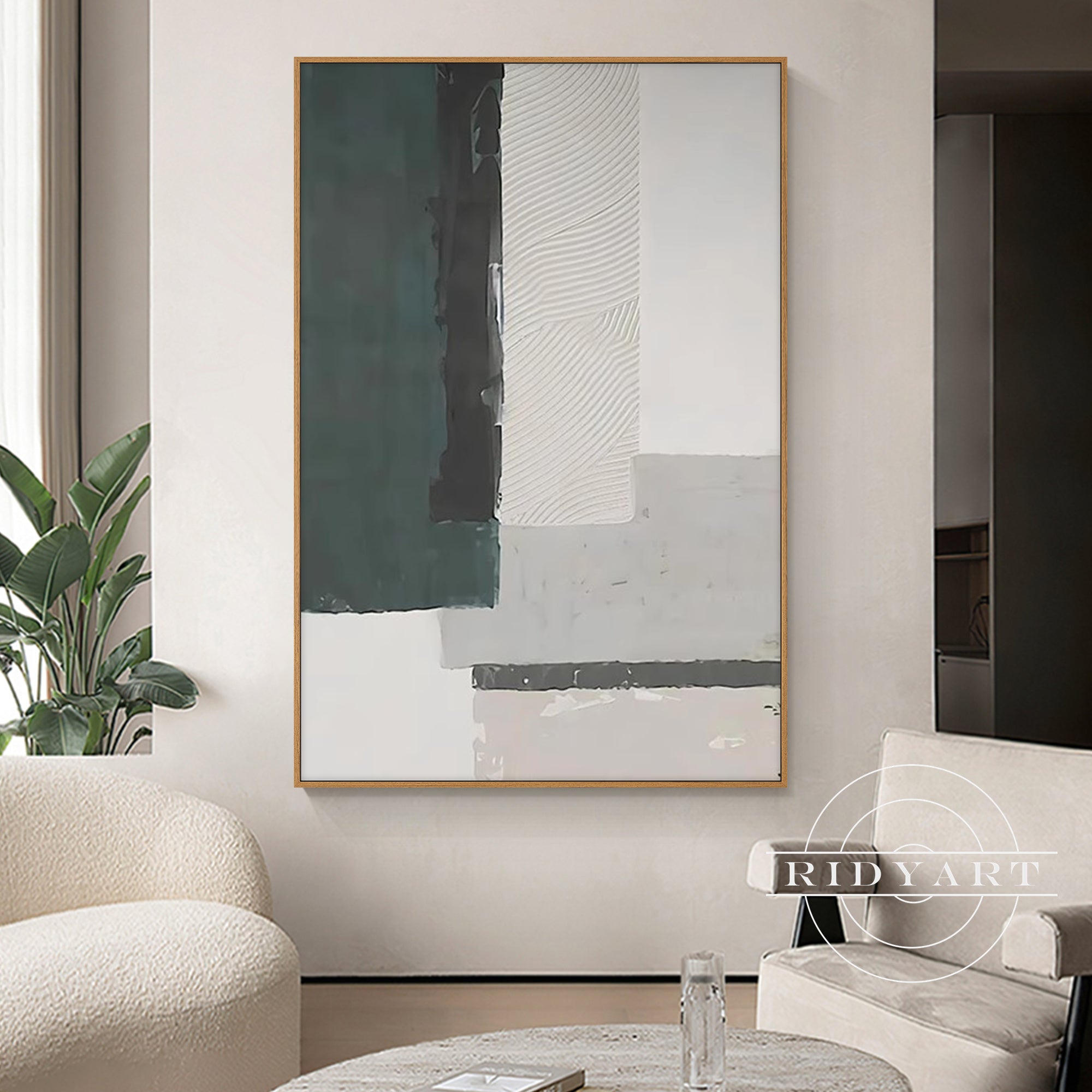 Green grey Wabi-sabi wall art for living room decor