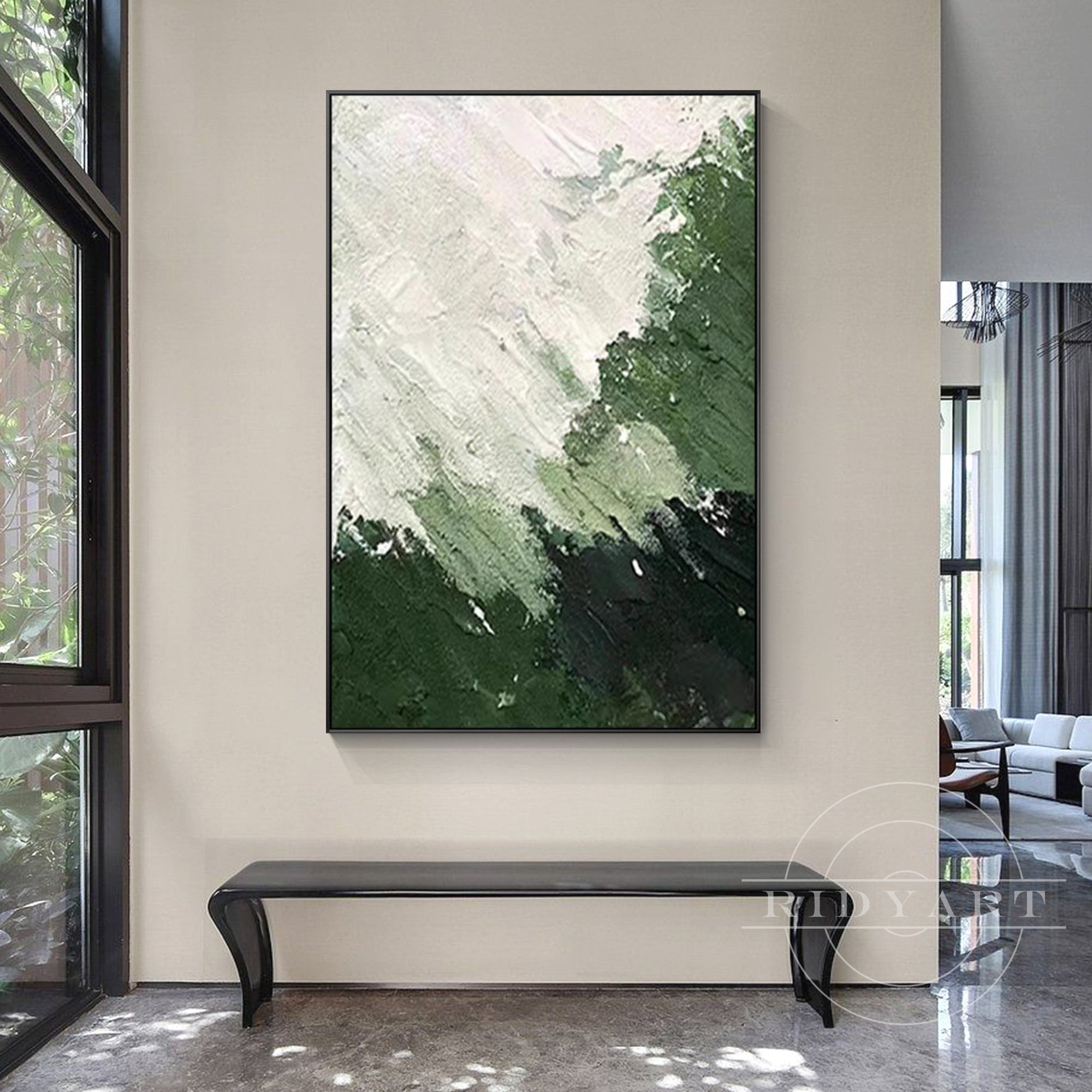 Textured green canvas painting for elegant home decoration