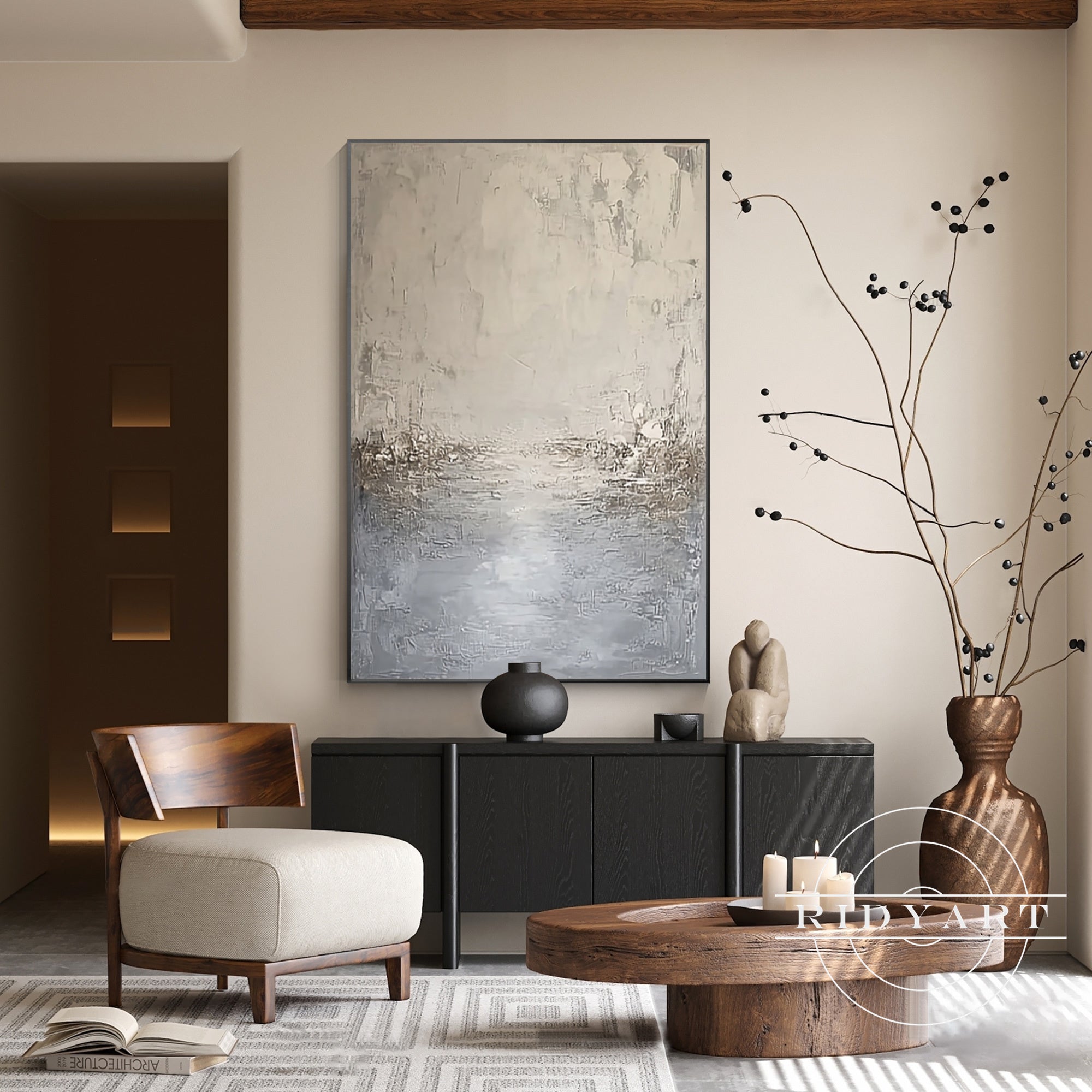 Grey textured abstract painting for modern home