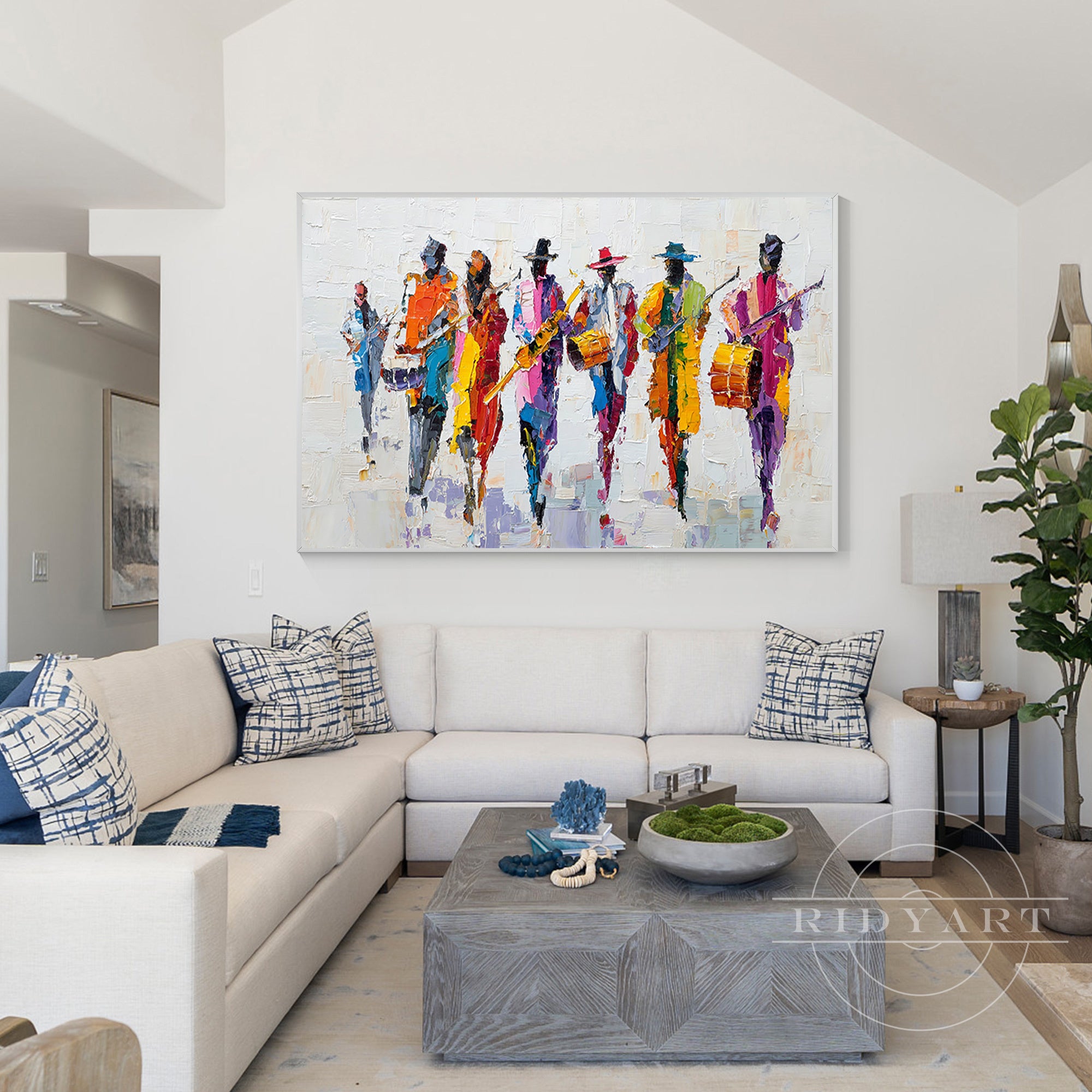 Hand-painted jazz band wall art with vibrant colors