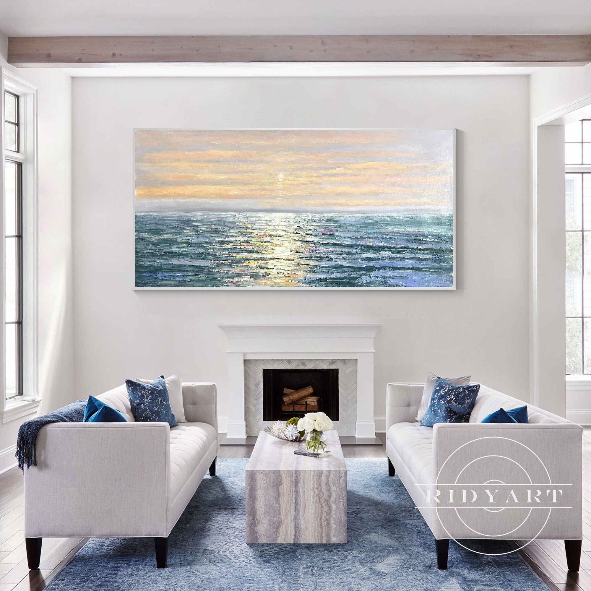 Abstract seascape painting for coastal living room décor