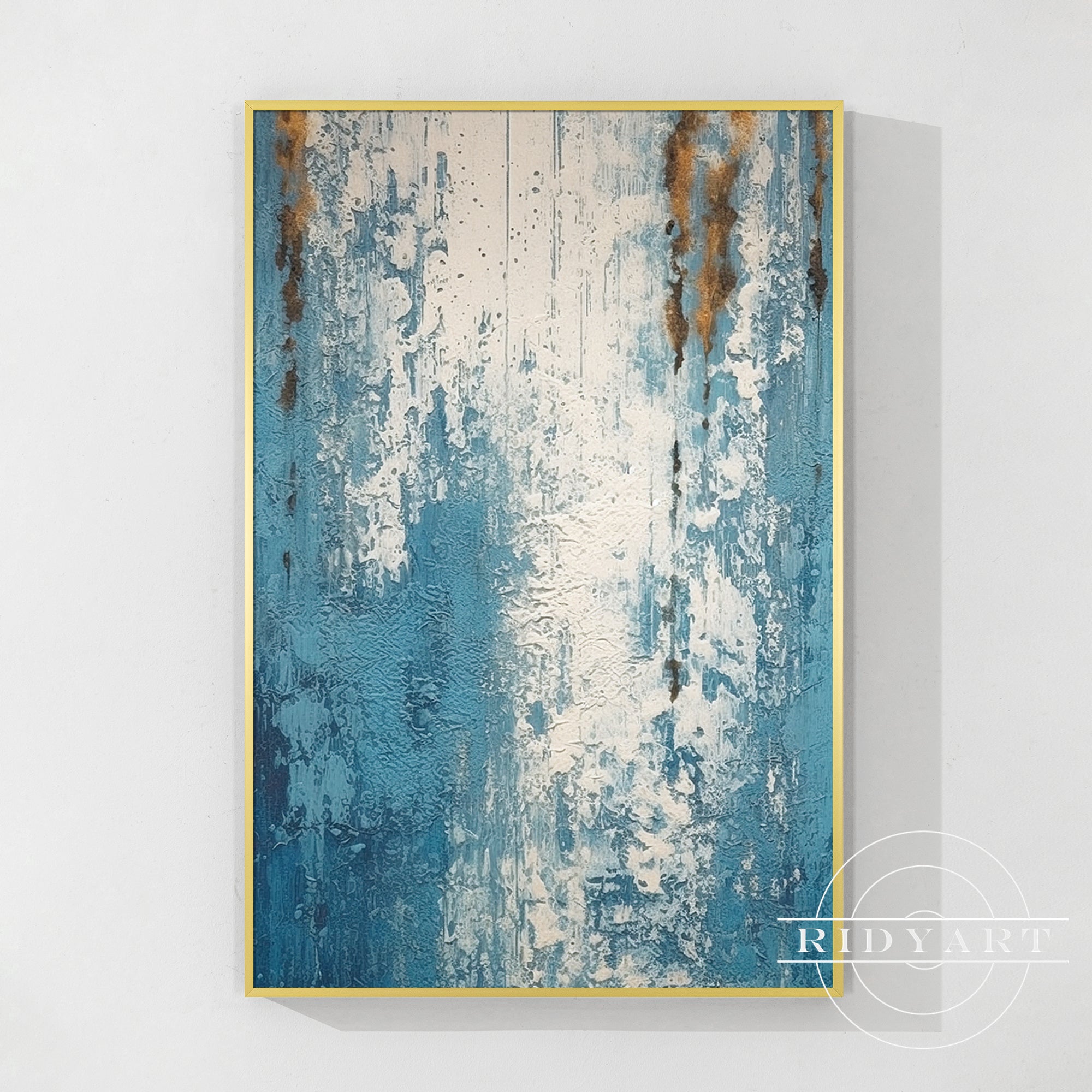 Contemporary textured wall art in blue and white