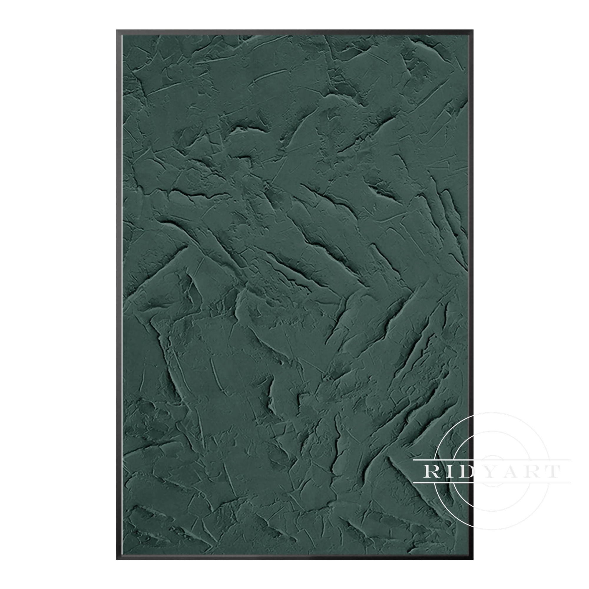 Hand-painted Nordic style deep green wall art with 3D effect