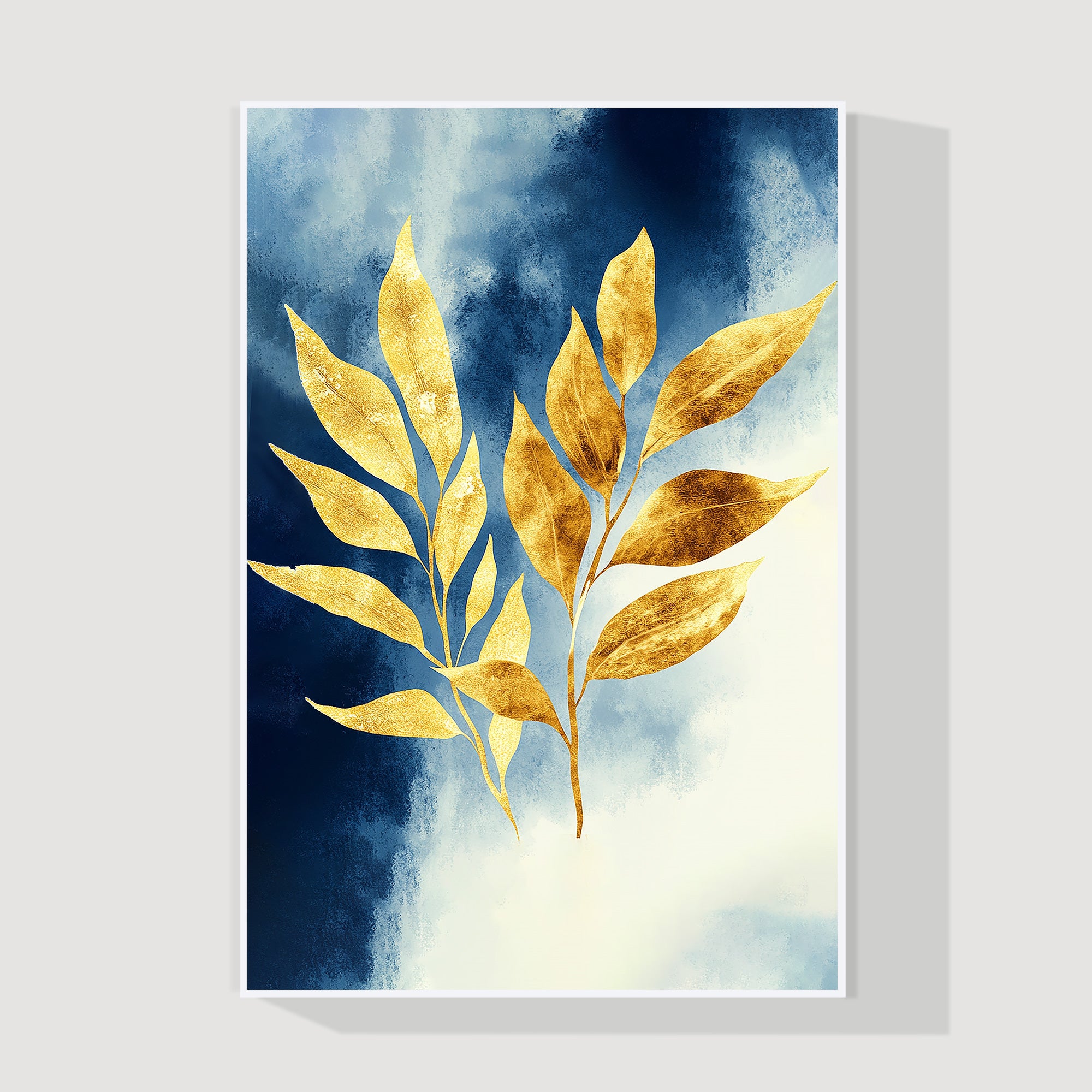 Hand-painted 3D golden leaf abstract canvas artwork