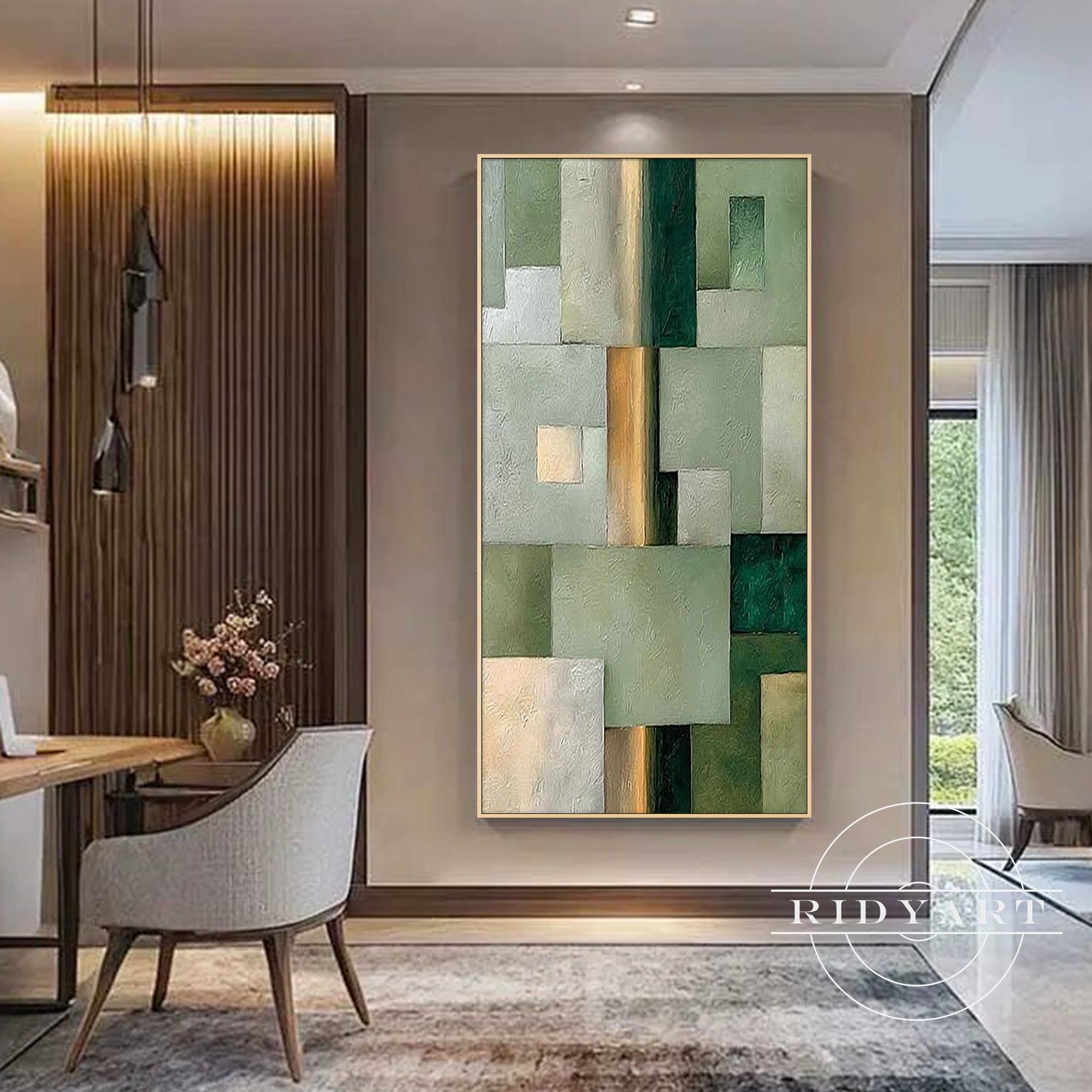 Beige and green abstract canvas artwork for contemporary homes