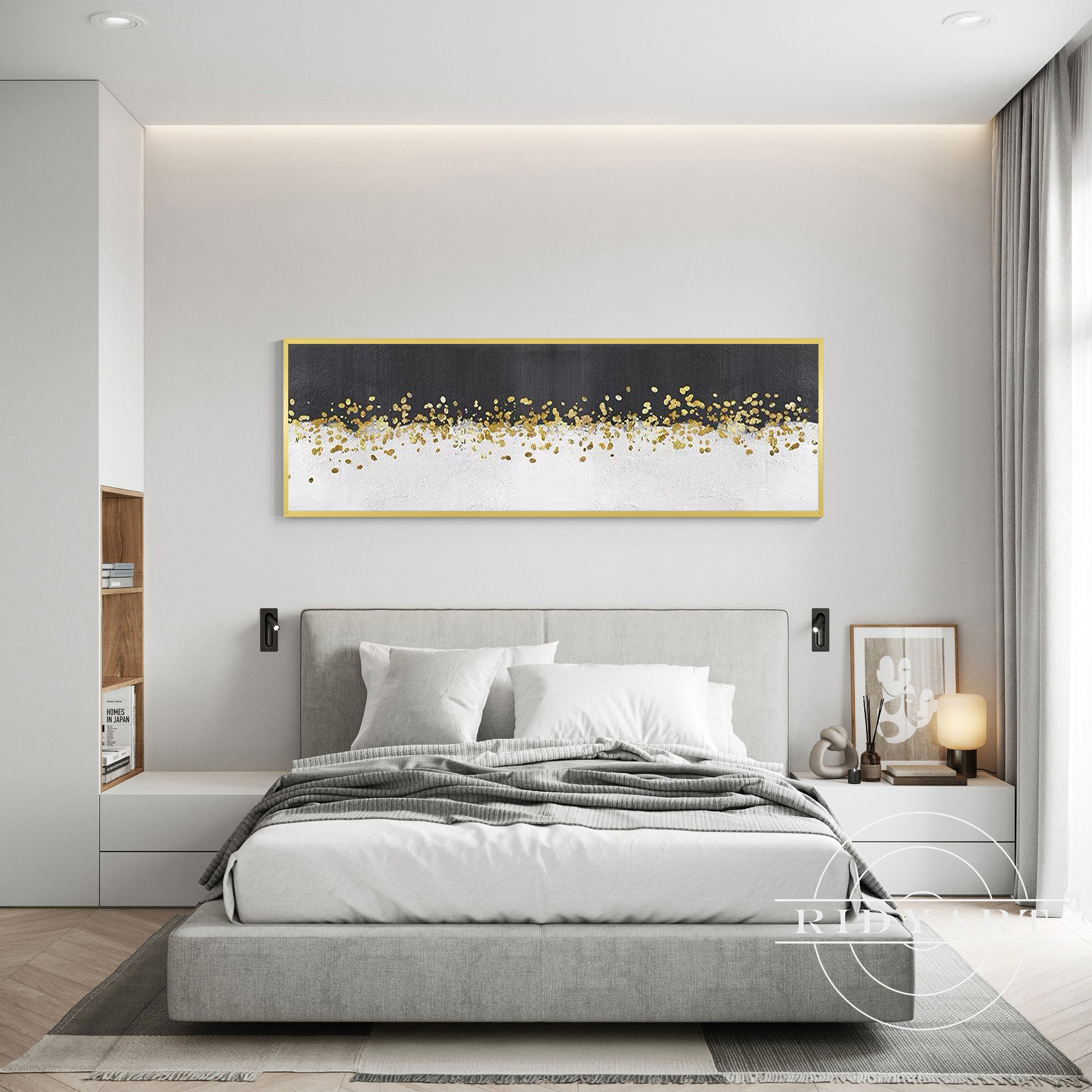 Modern bedroom black gold wall decor