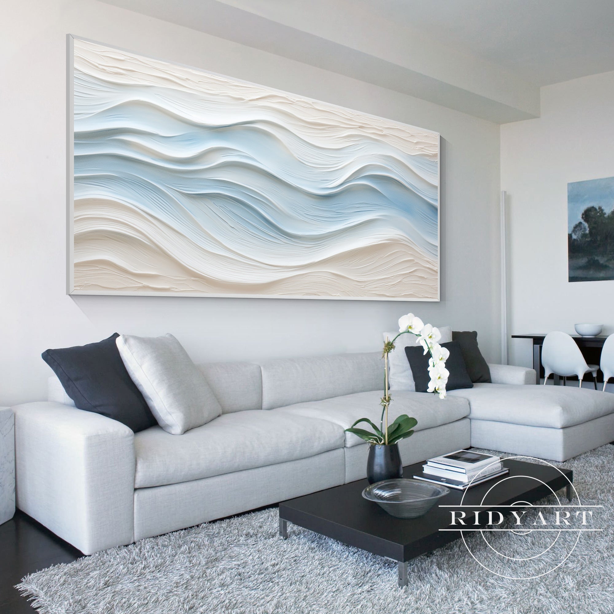 Minimalist modern abstract wave artwork for living room