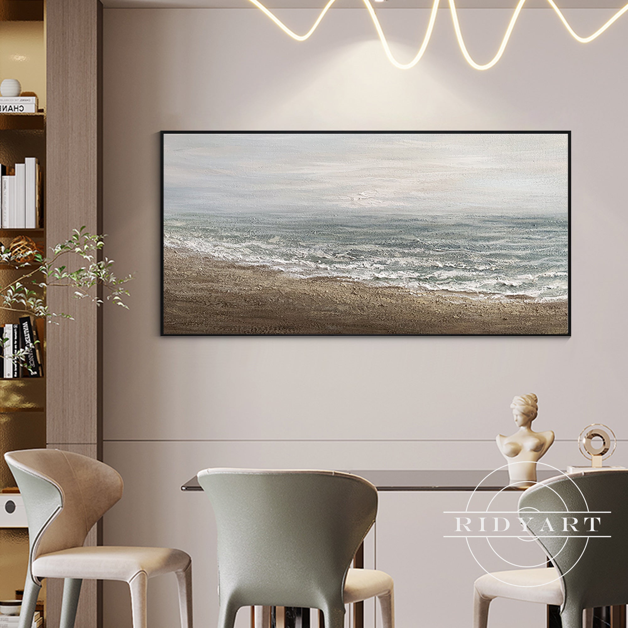 Hand-painted abstract ocean canvas art for home interiors
