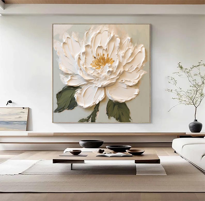 Gift for her – textured white flower oil painting