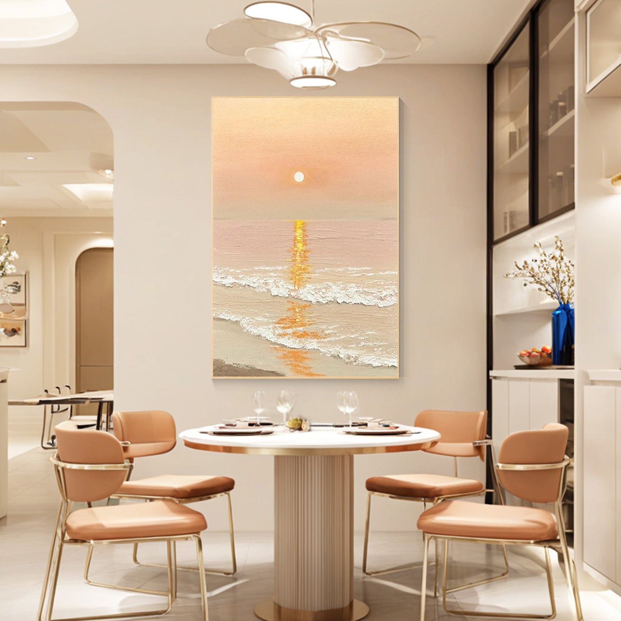 Handmade sunrise ocean canvas with soft pastel and smoky colors