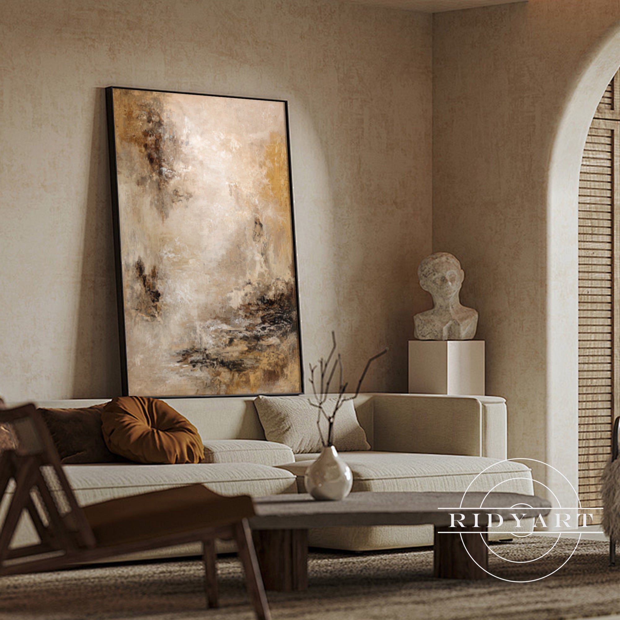 Handcrafted beige minimalist wall art with organic texture