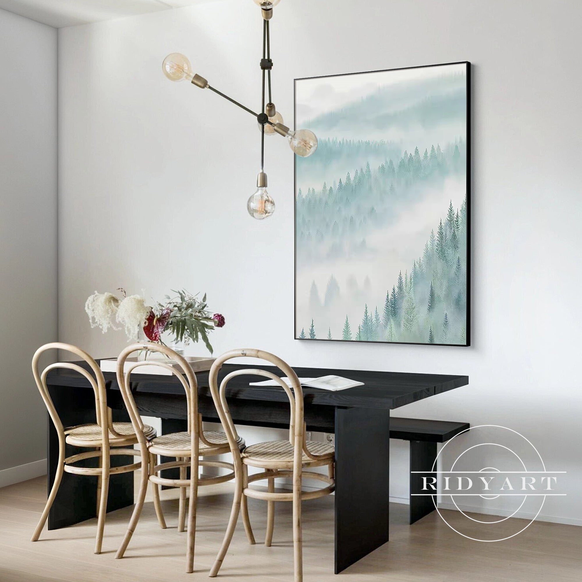 Modern foggy landscape canvas painting for bedroom or office