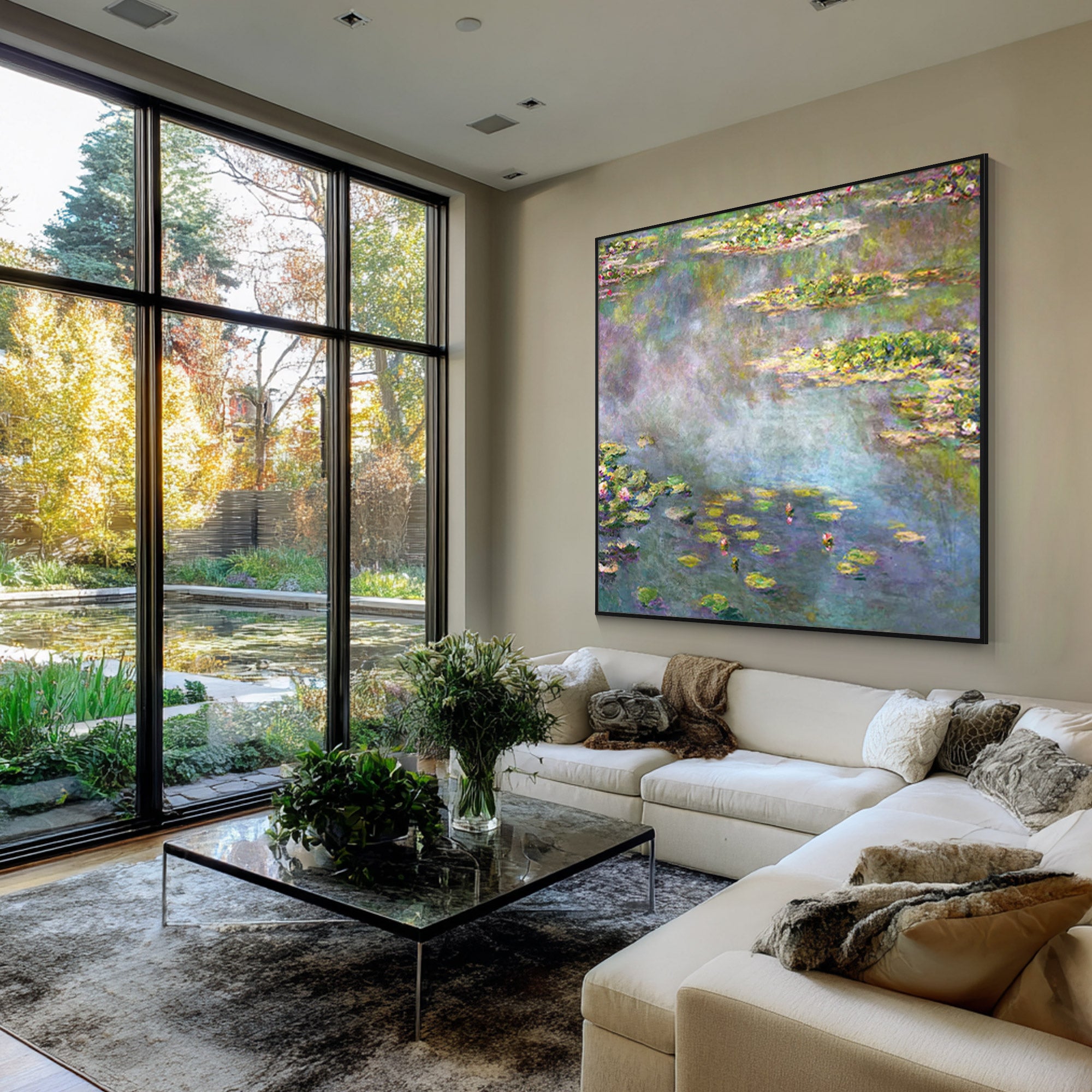 Textured water lilies painting inspired by Monet style