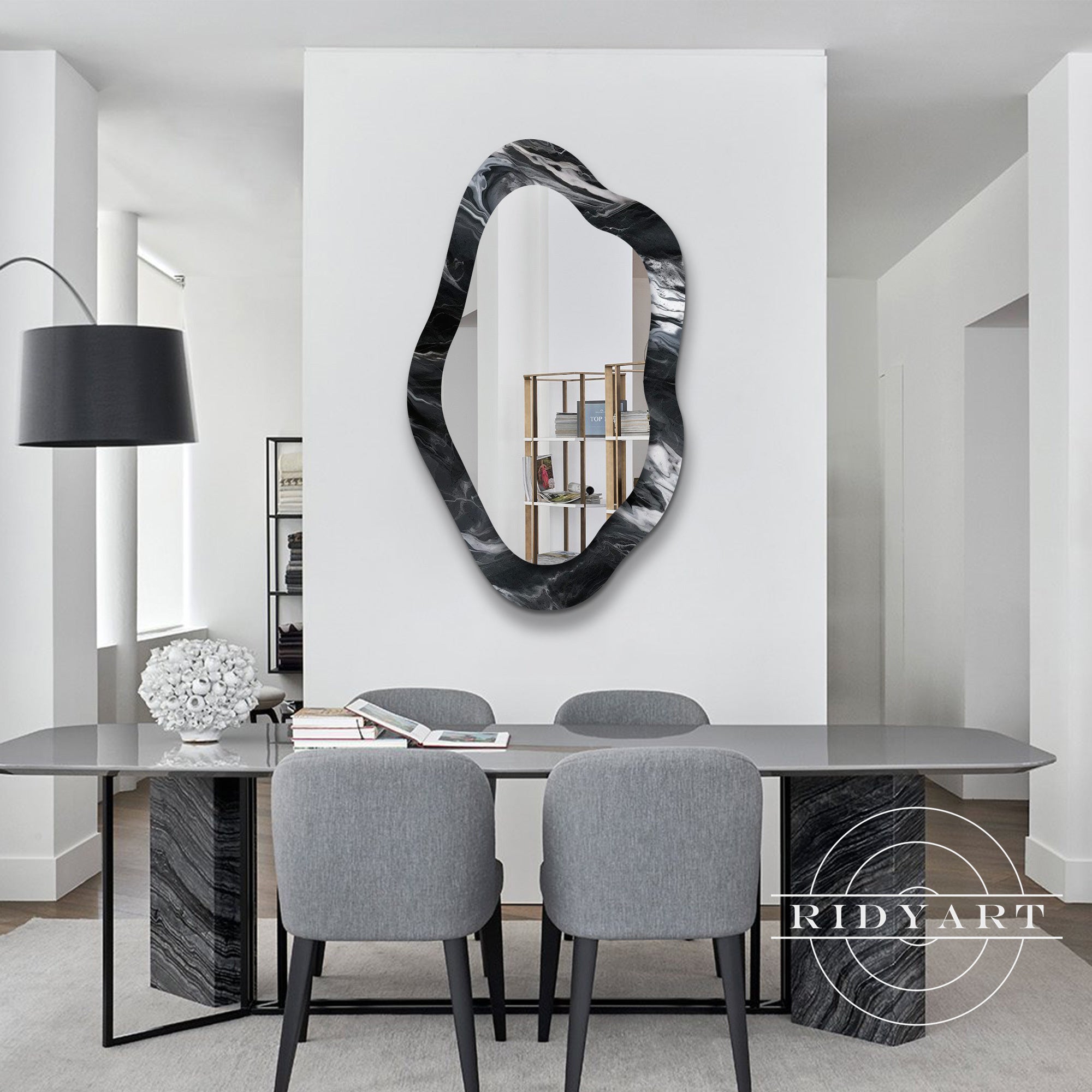 Irregular black marbled  glass mirror wall décor