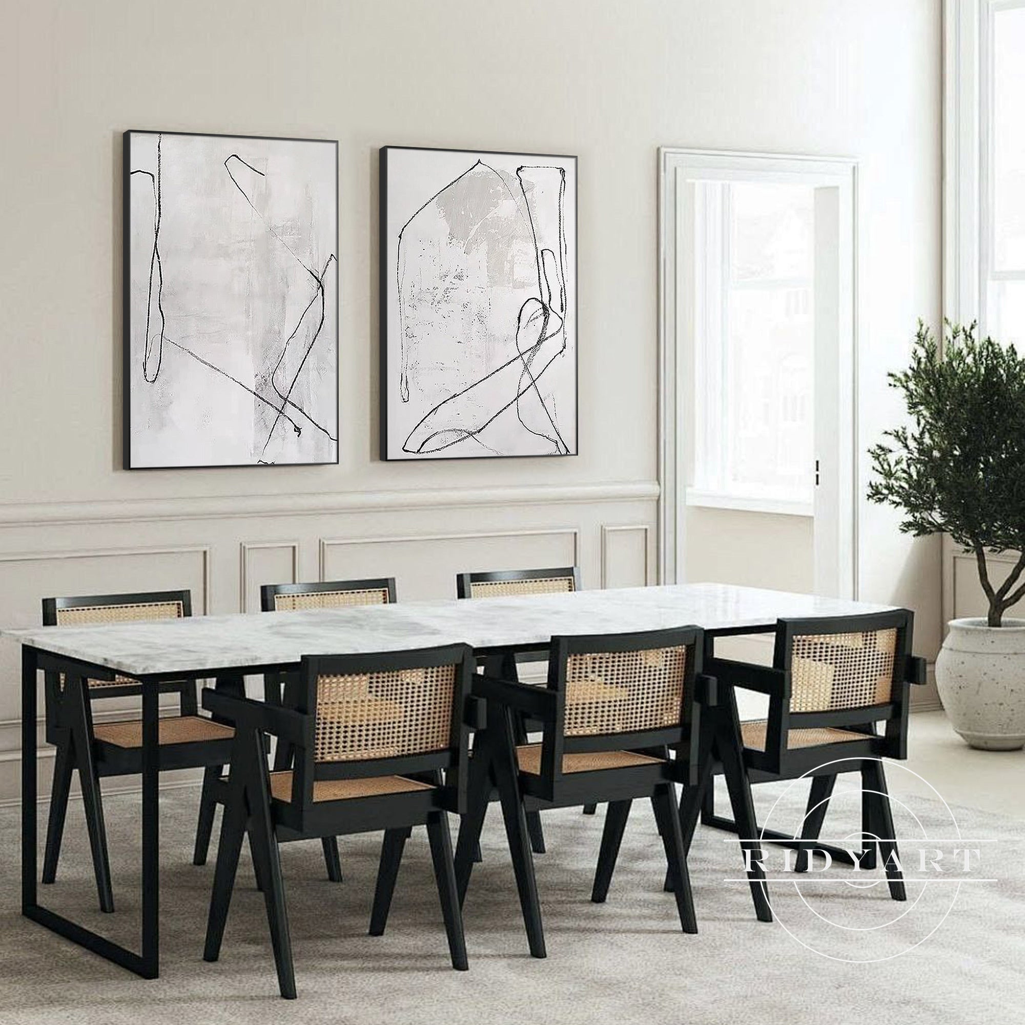 
japandi wabi sabi wall painting pair