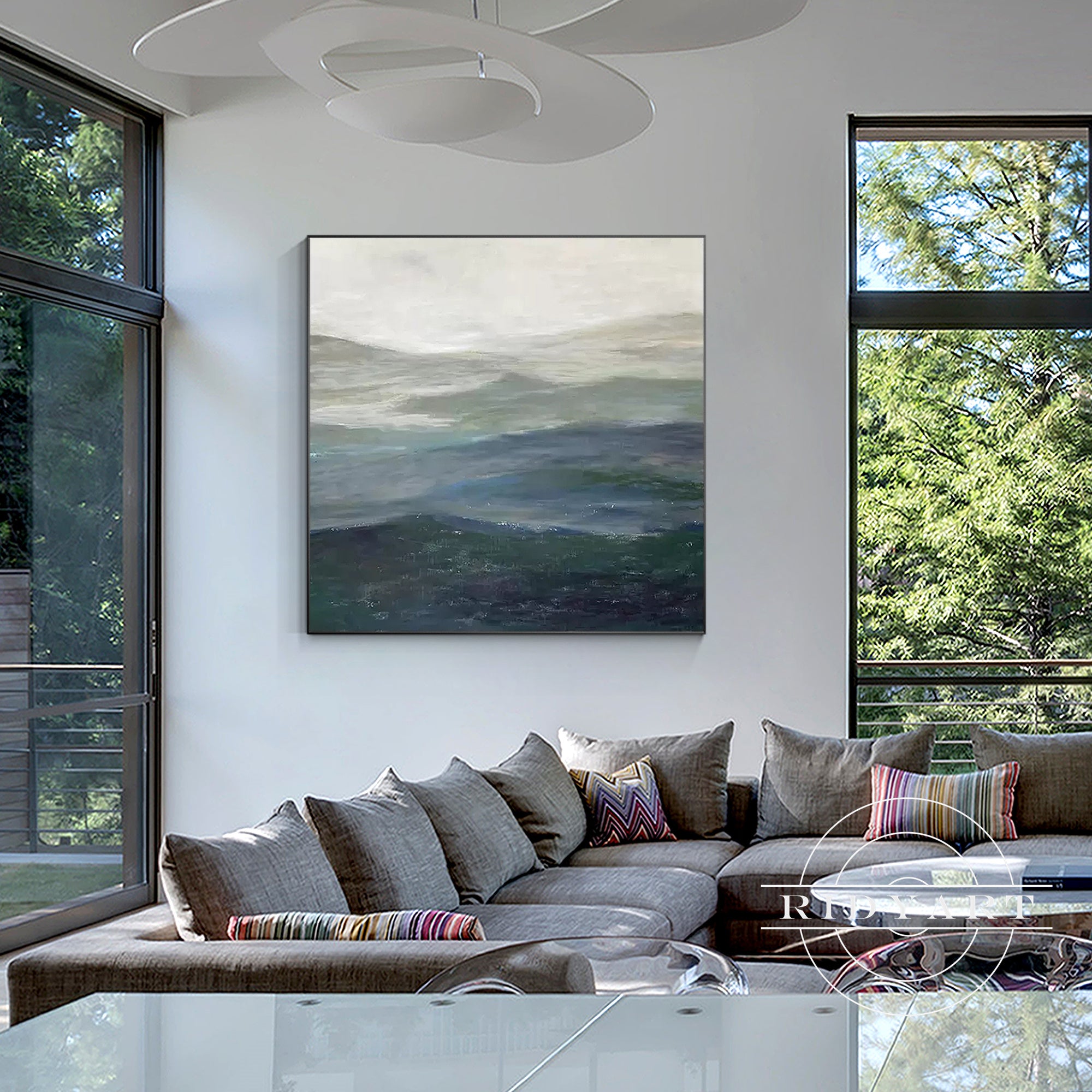 Japandi wall art with minimalist mountain silhouettes