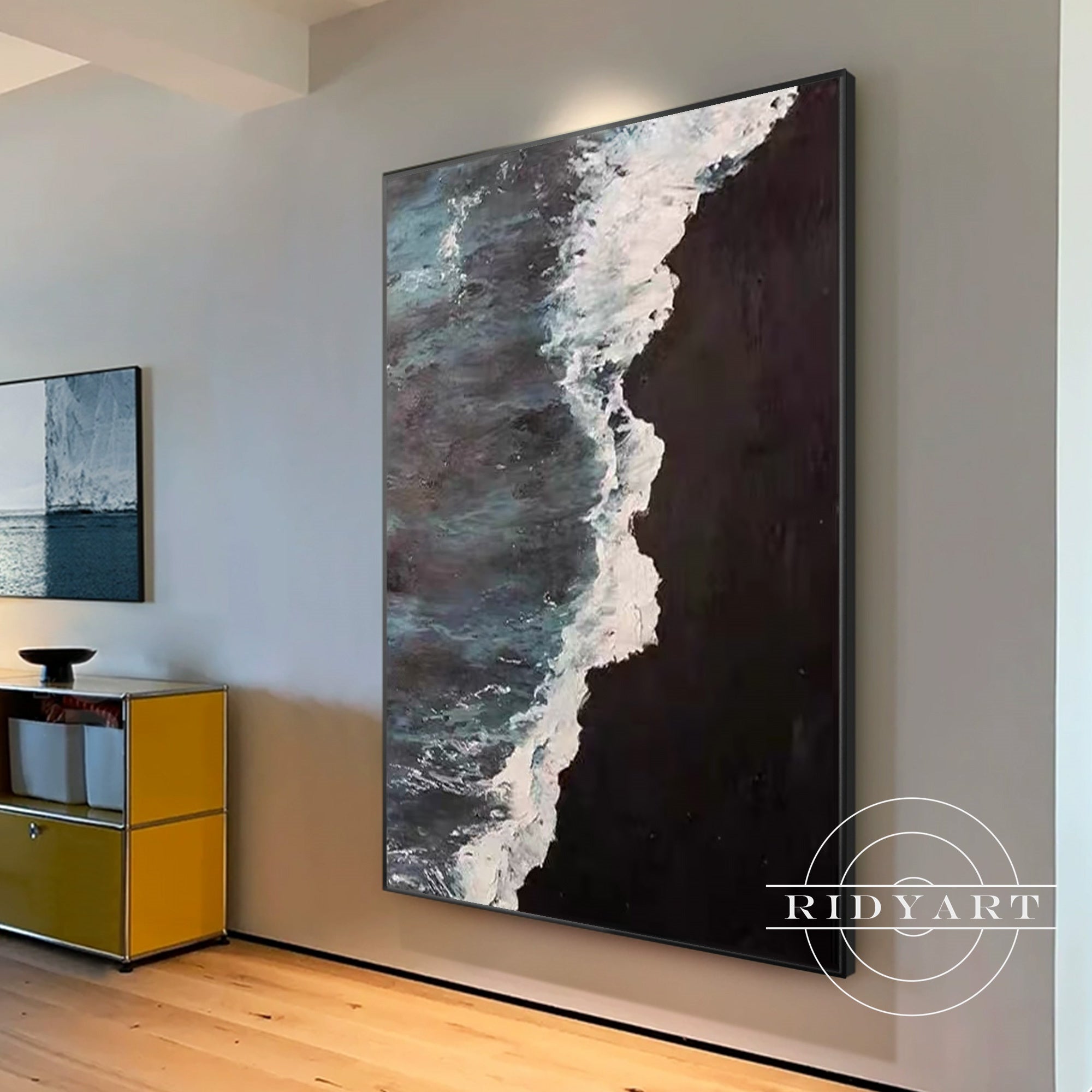 
Hand-painted large coastal sea waves wall art