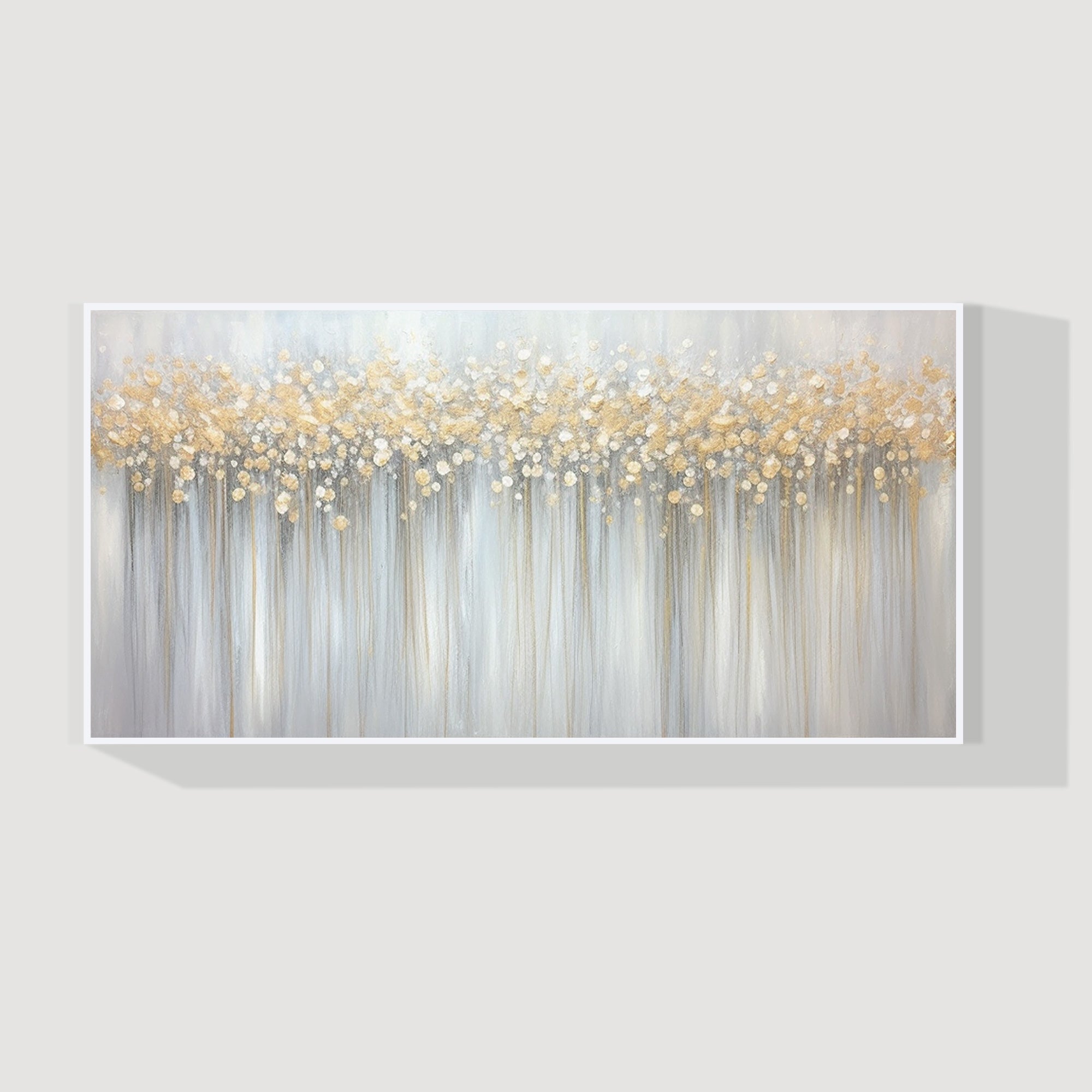 Hand-painted gold and white flower canvas with 3D texture