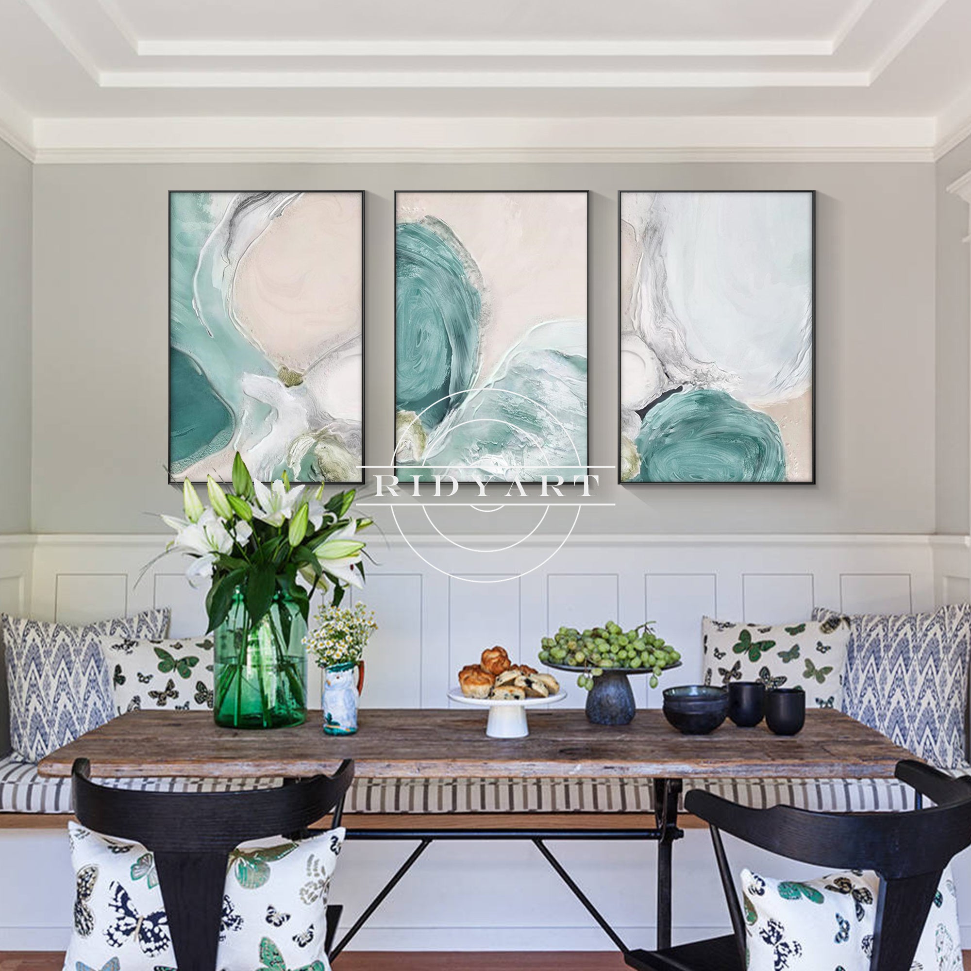 minimalist abstract teal wall painting for bedroom