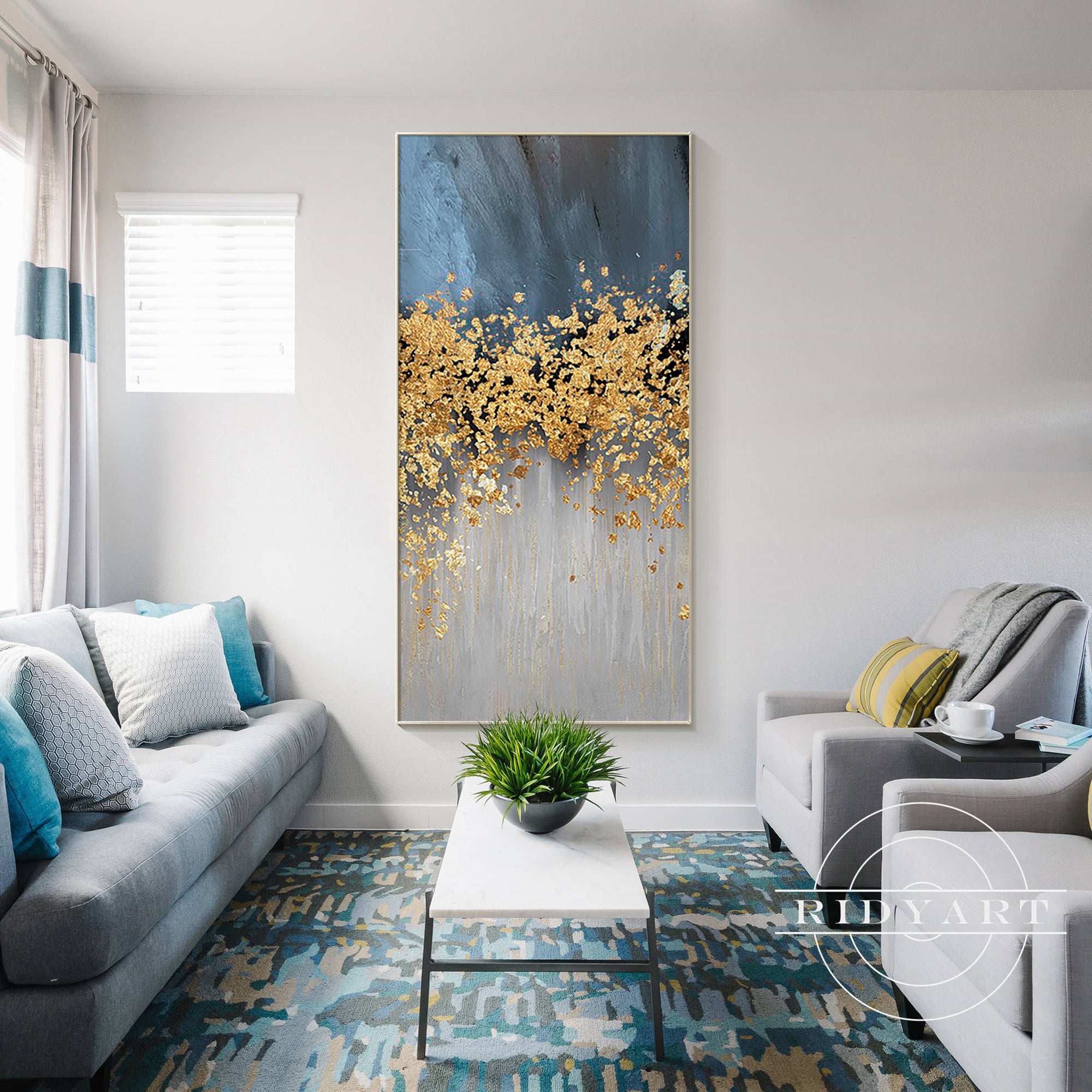 Extra large blue and gold wall painting