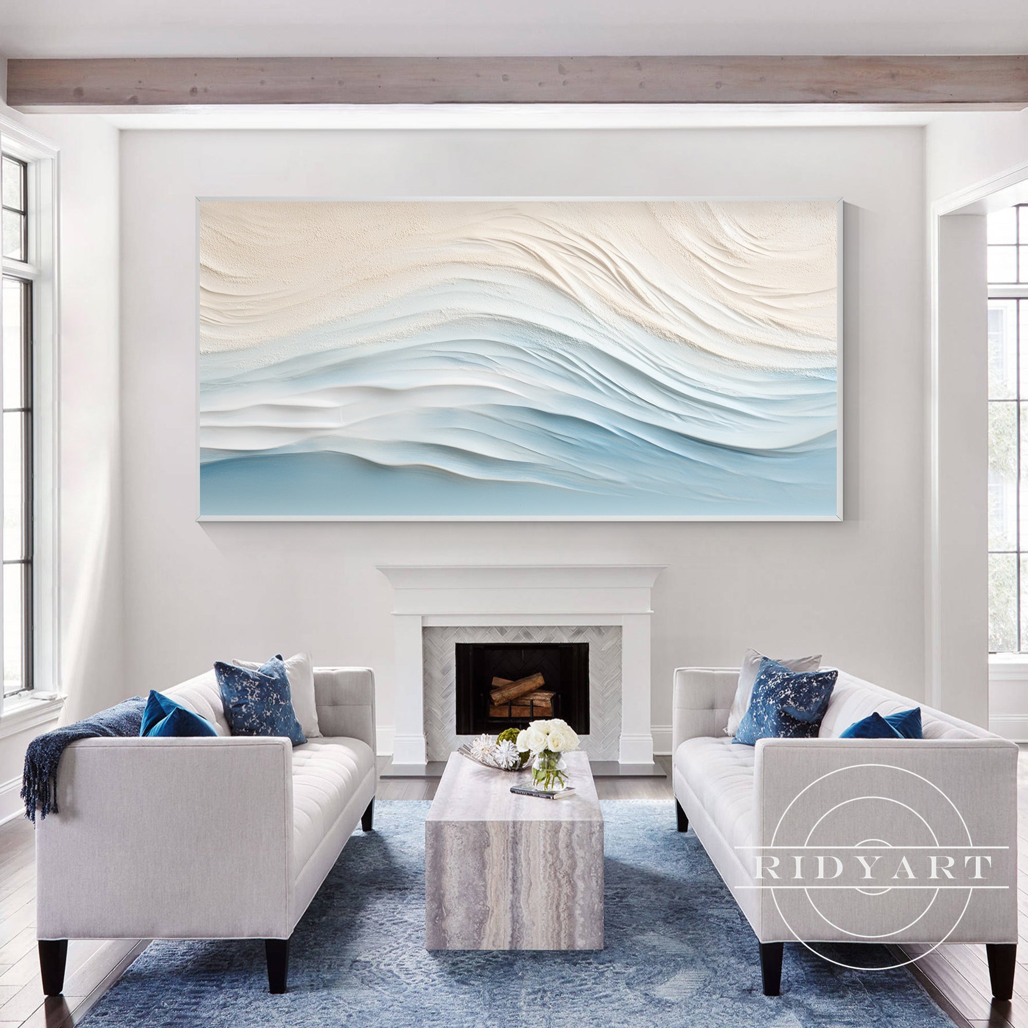 Large contemporary abstract wave painting for living room