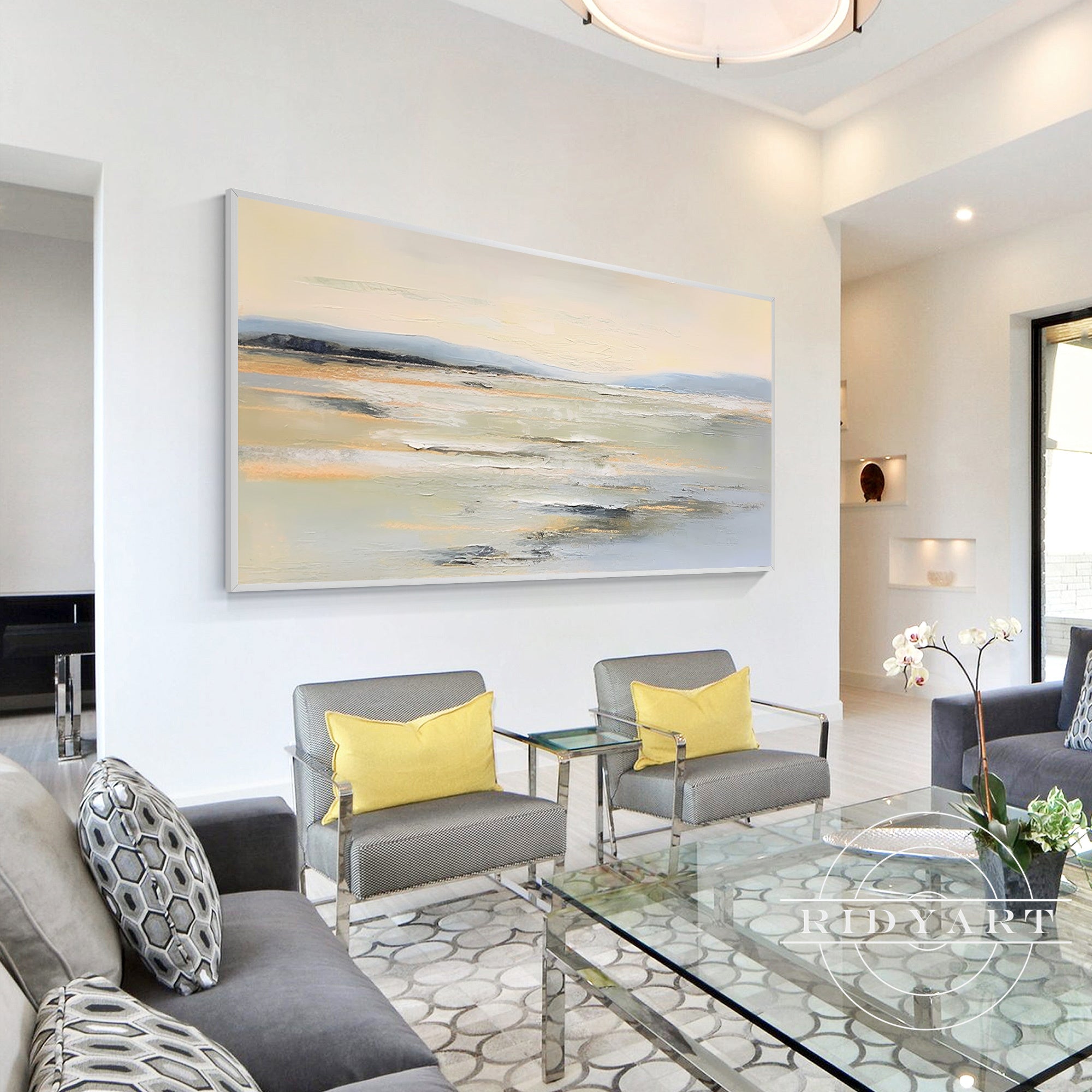 Large textured neutral landscape artwork for living room