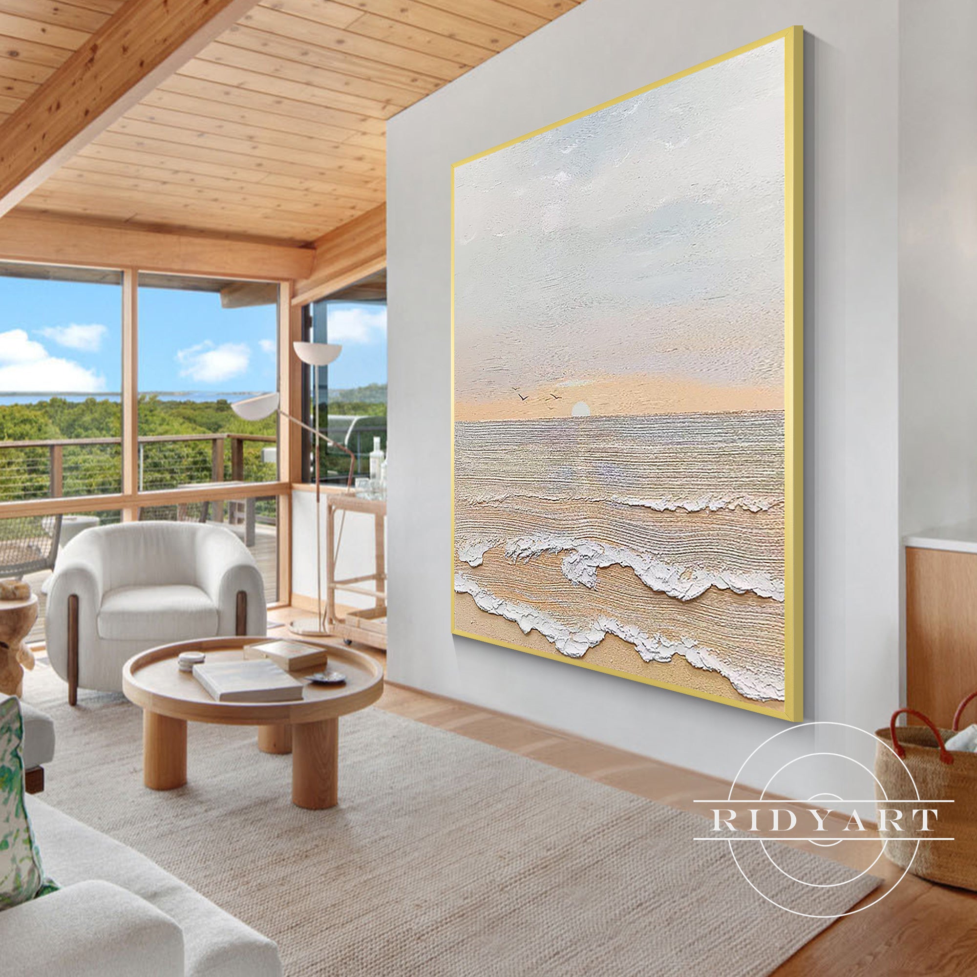Coastal wall decor with sunrise and seascape colors