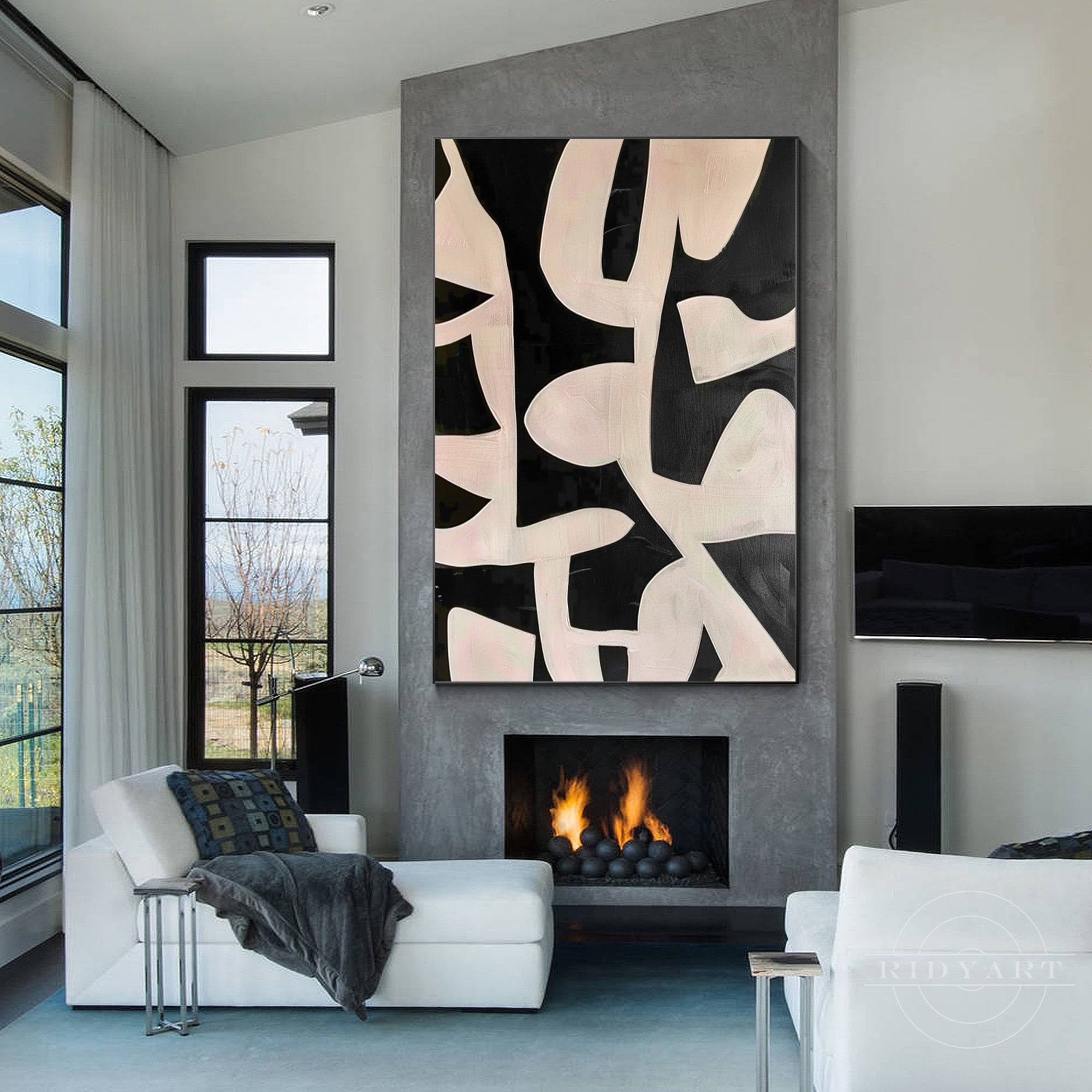Black beige texture art geometric painting on canvas.

