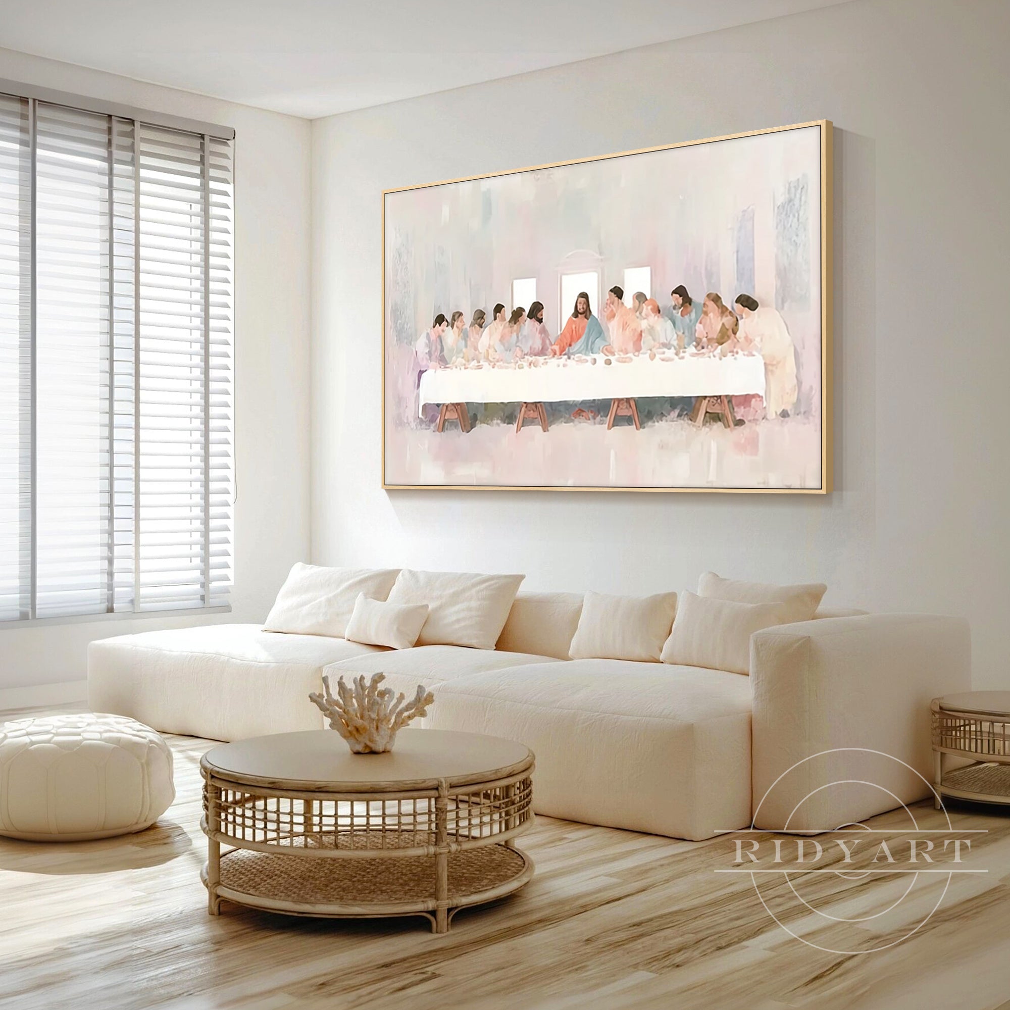 Last Supper wall art Jesus painting minimal modern light pink