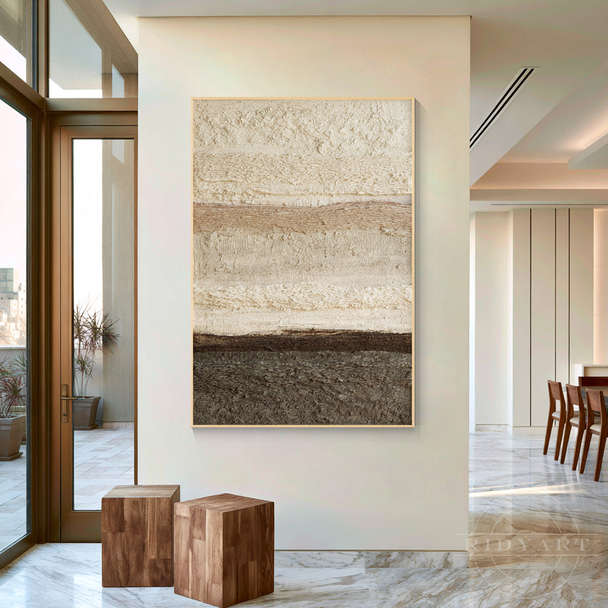 abstract canvas art presented in a slim black minimalist floating frame, ready to hang as a focal statement piece for bedrooms or entryways.