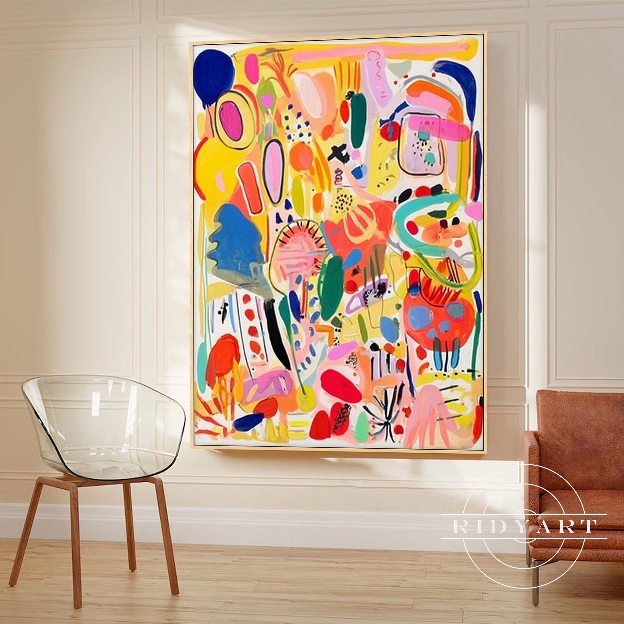 Lemon yellow pop art canvas painting modern living room décor