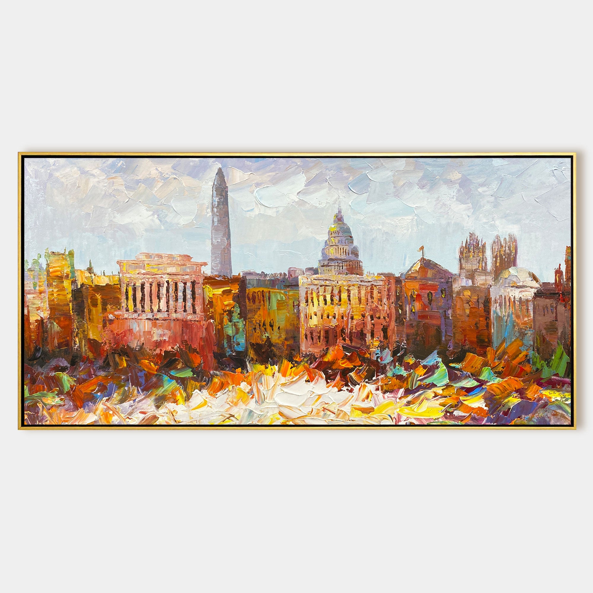 3D London city skyline oil painting with heavy impasto texture
