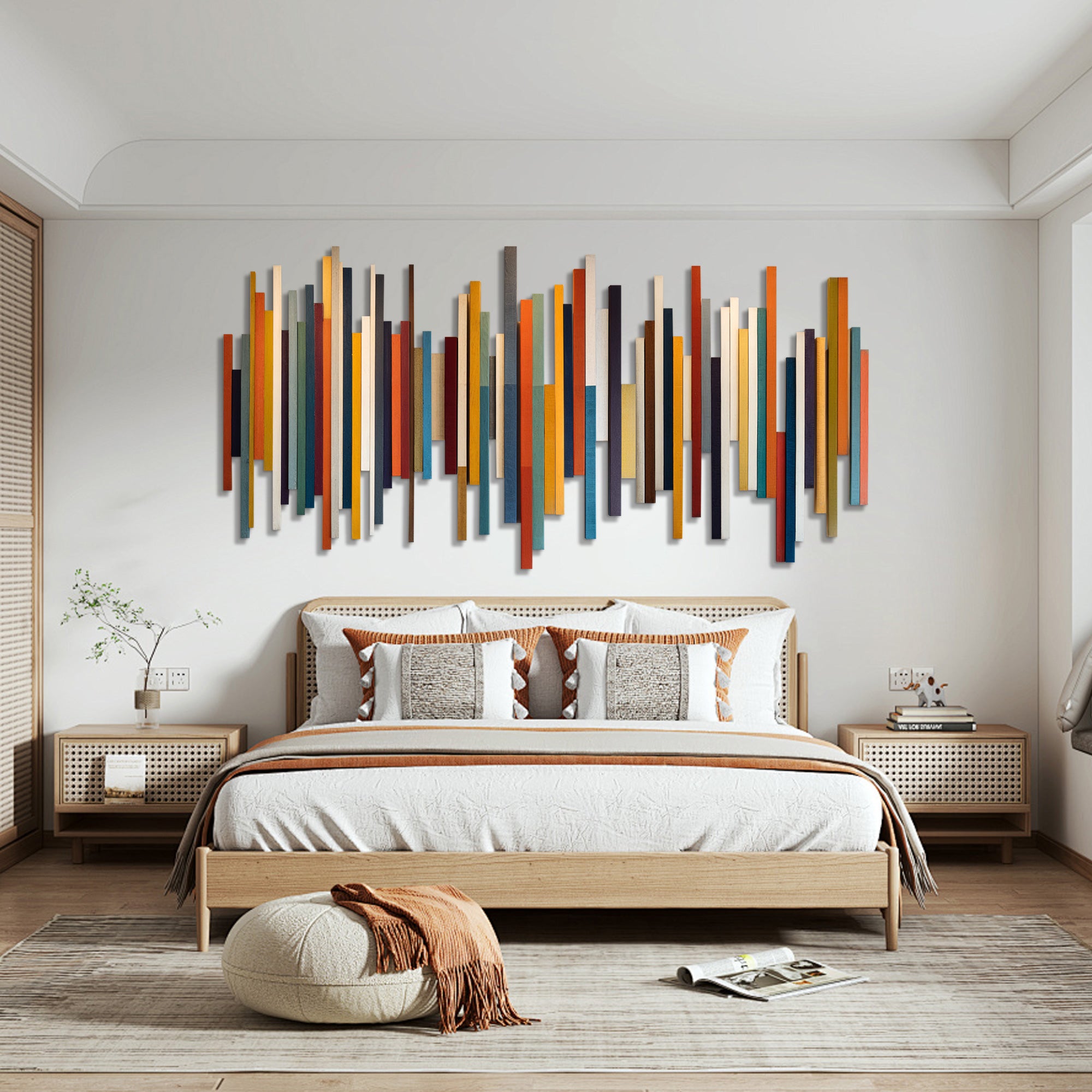 Modern colorful wood wall decor with 3D texture