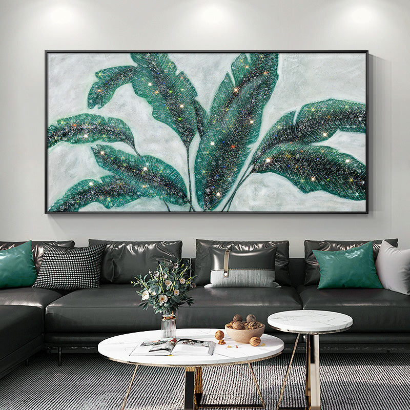 Luxurious  resin Geode Green Banana leaves Painting