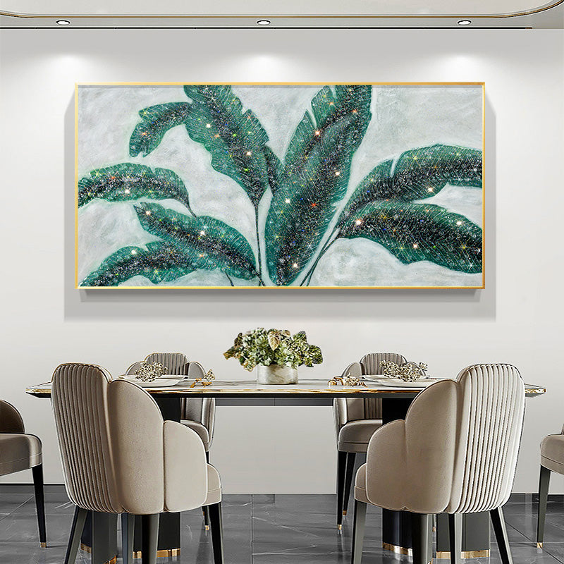 Luxurious  resin Geode Green Banana leaves Painting